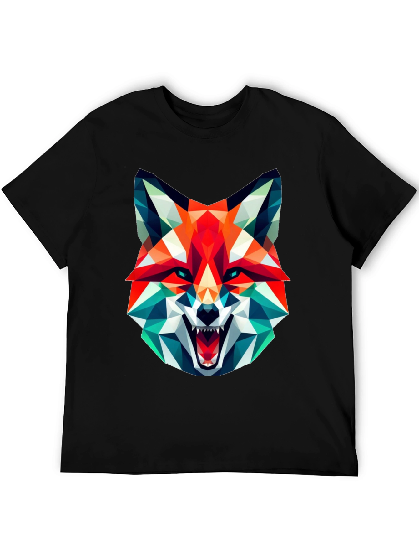 Geometric Fox Graphic Tee - Black