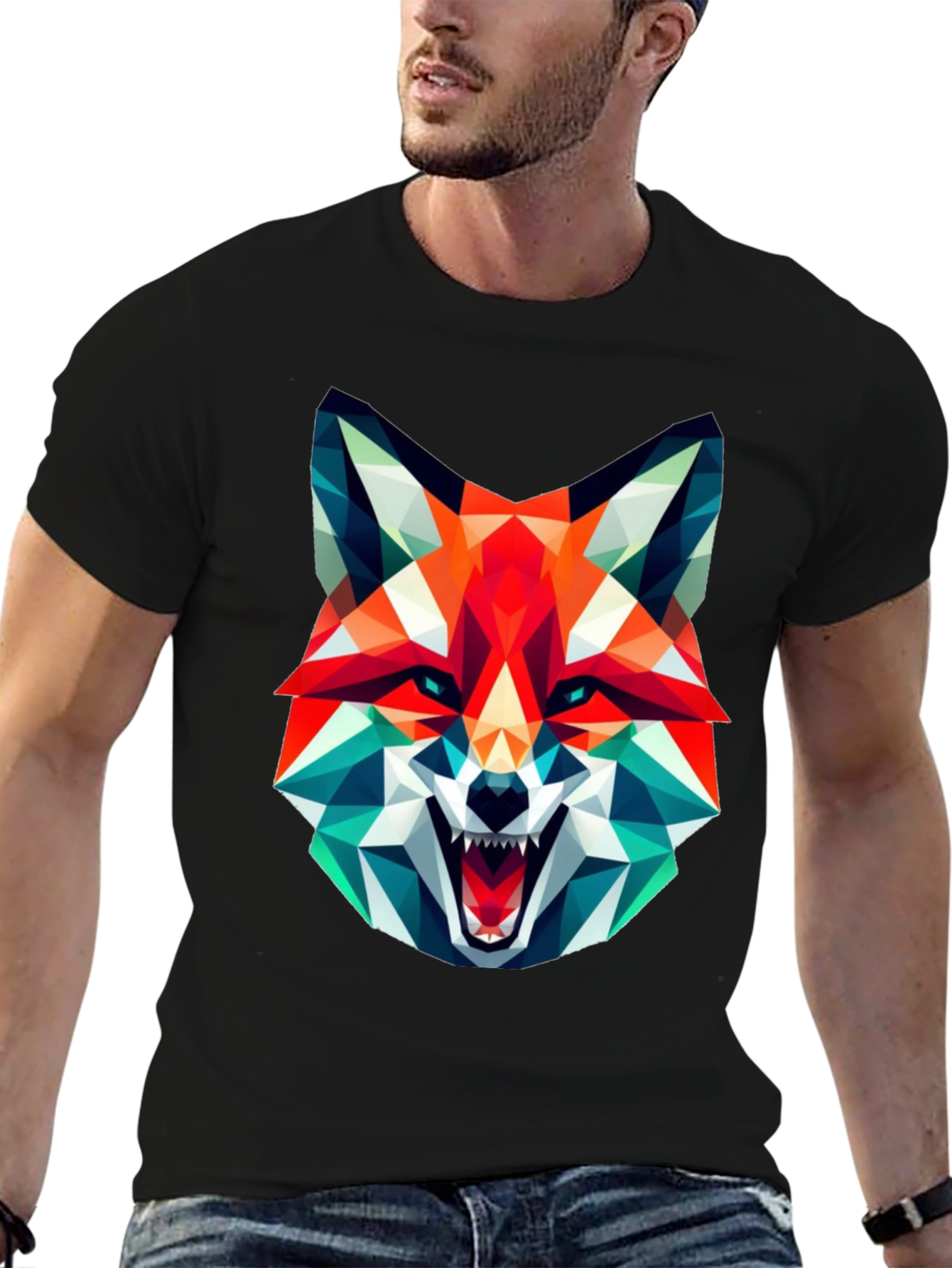 Geometric Fox Graphic Tee - Black