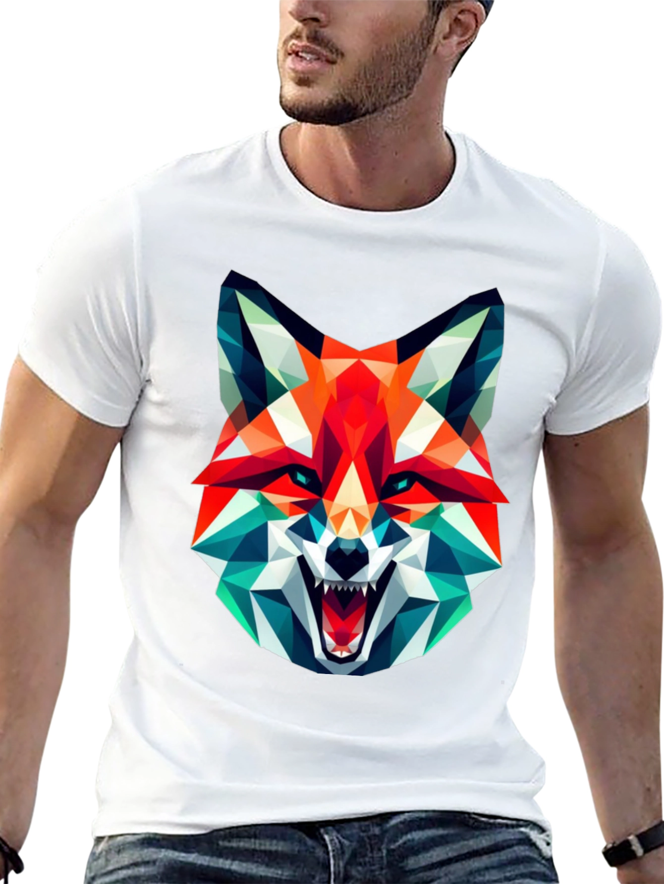 Geometric Fox Graphic Tee - Black