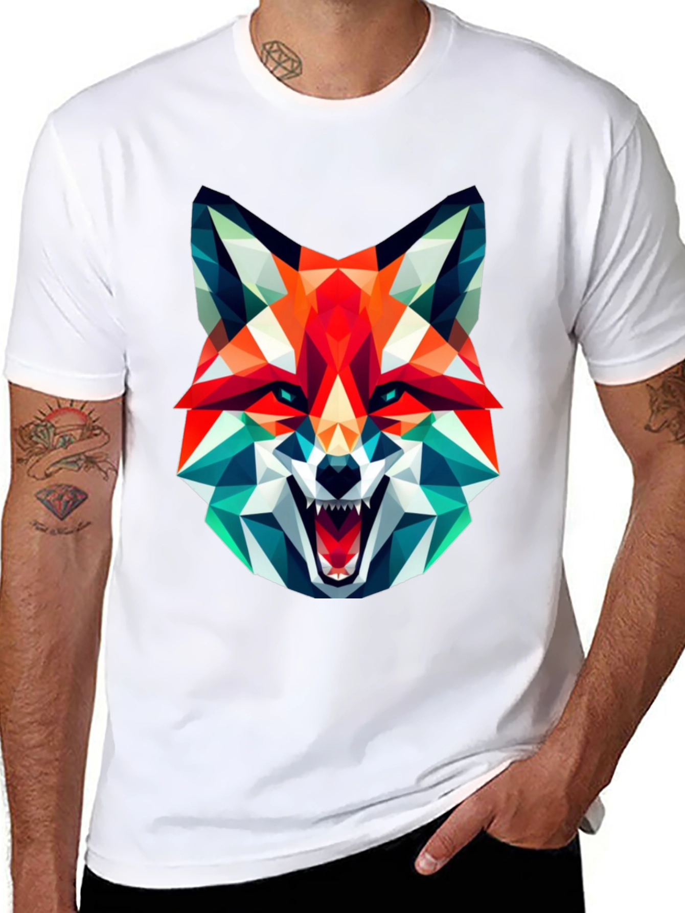 Geometric Fox Graphic Tee - Black
