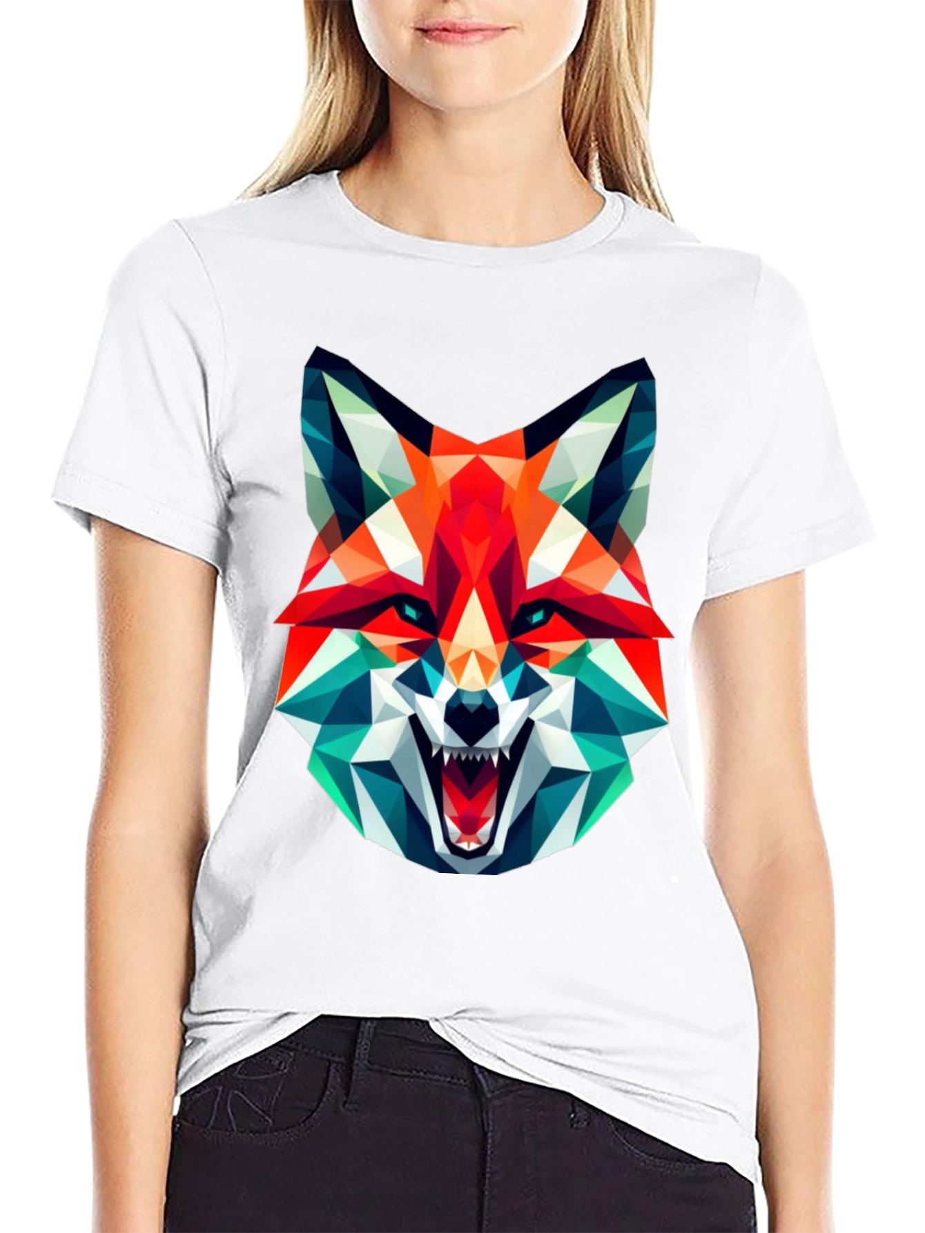 Geometric Fox Graphic Tee - Black