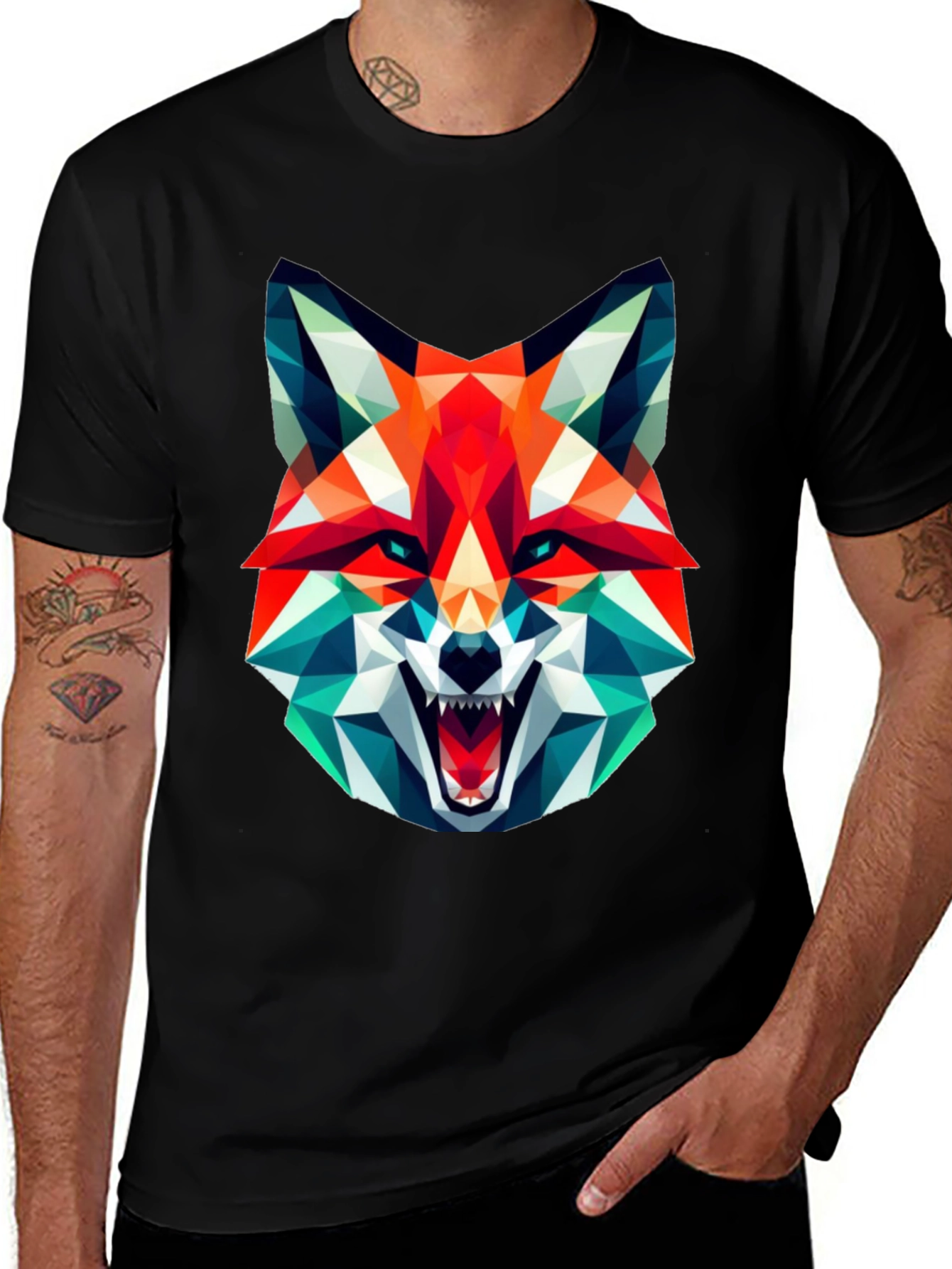 Geometric Fox Graphic Tee - Black