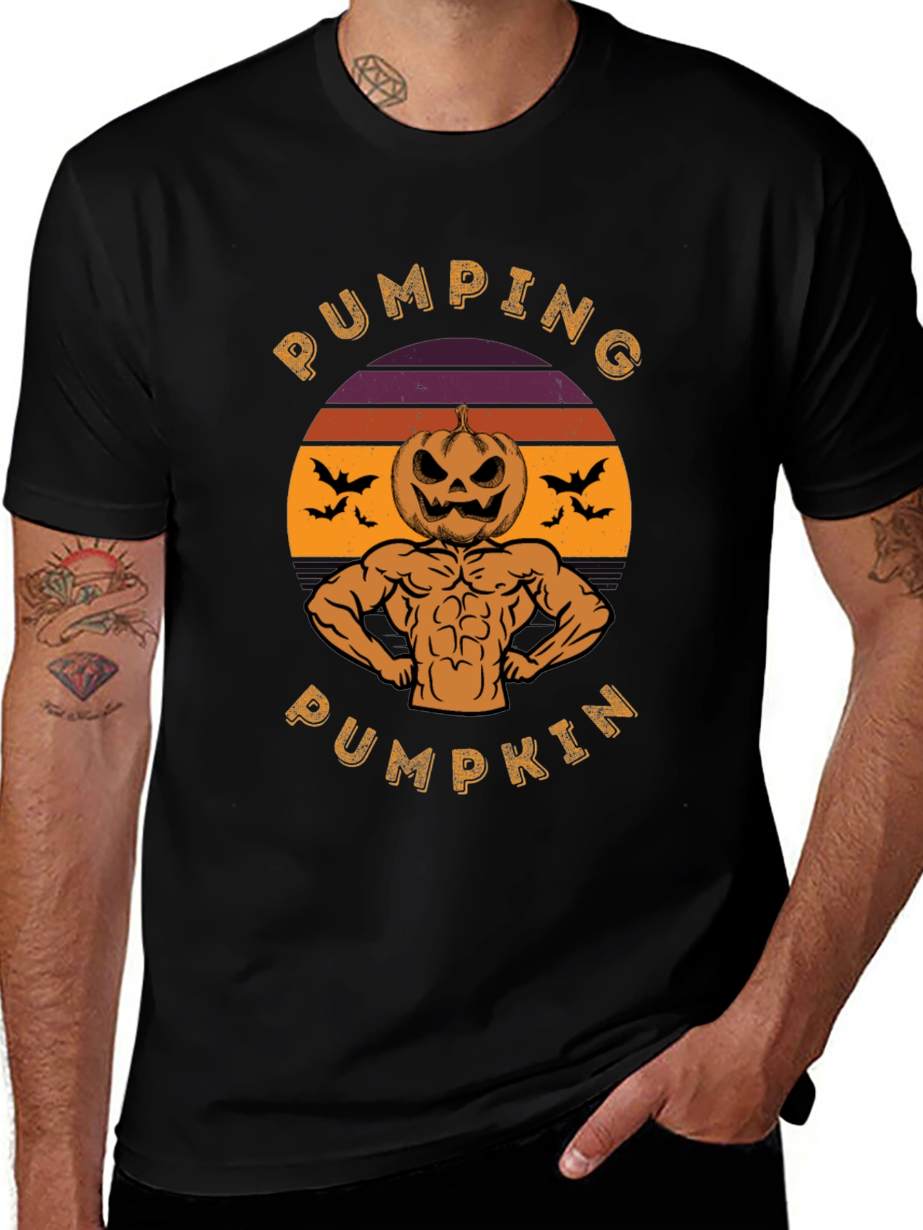 Pumping Pumpkin Halloween Graphic T-Shirt