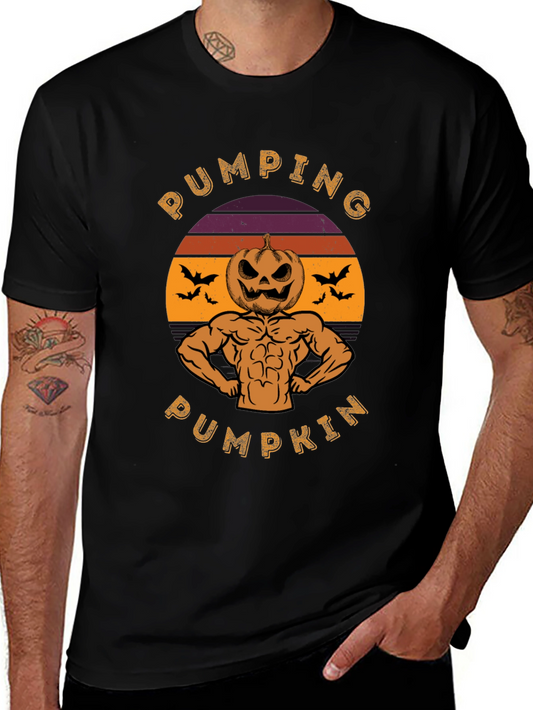 Pumping Pumpkin Halloween Graphic T-Shirt