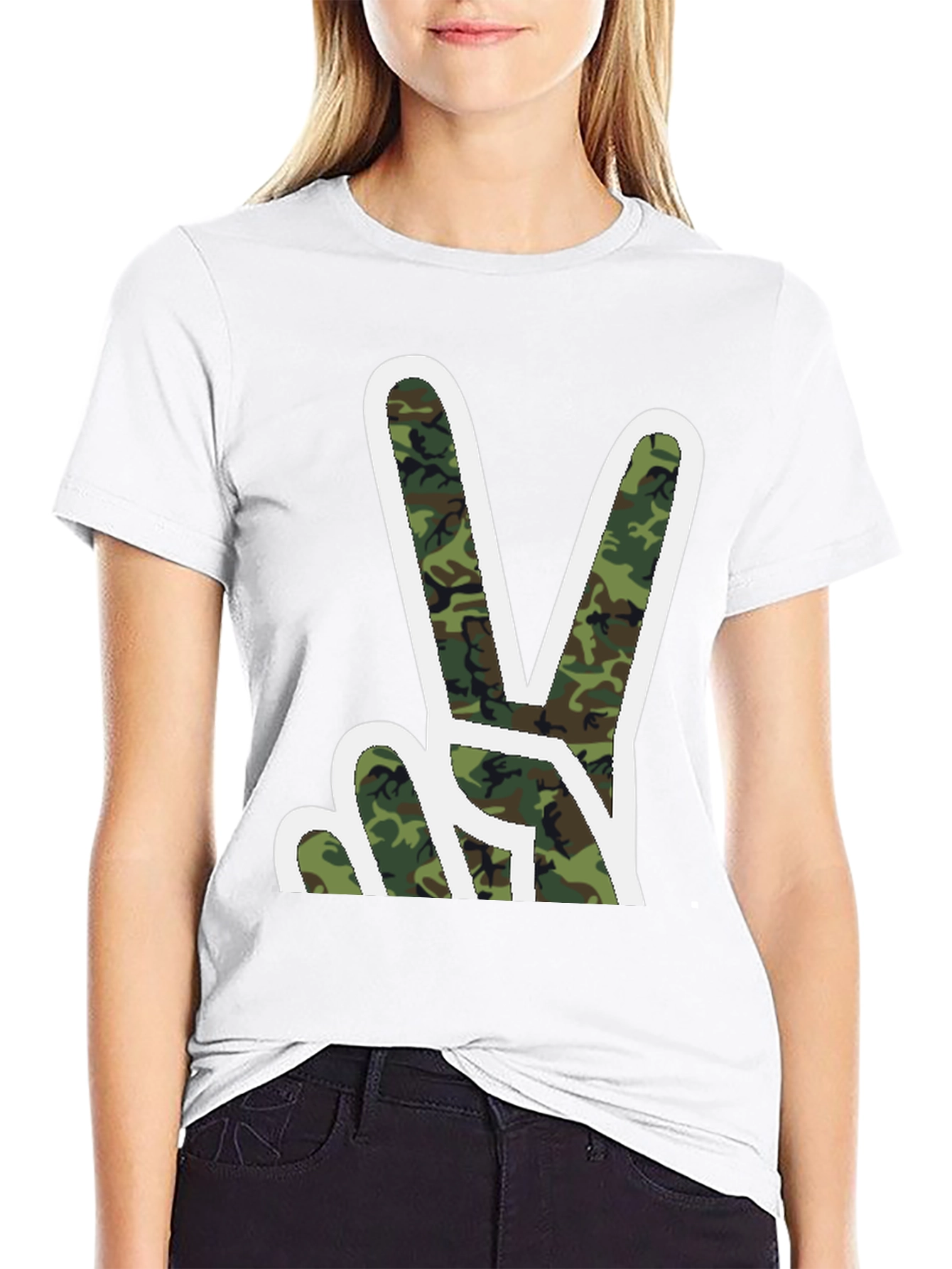 Camouflage Peace Sign Graphic T-Shirt