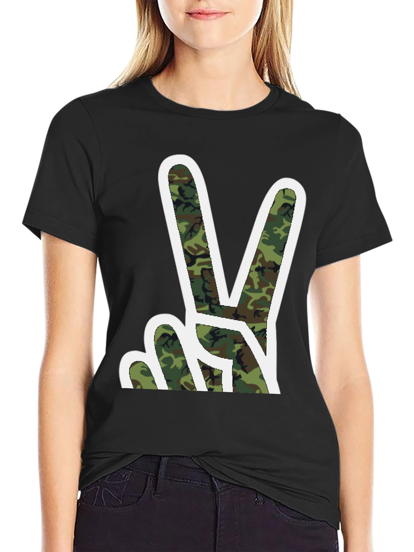 Camouflage Peace Sign Graphic T-Shirt