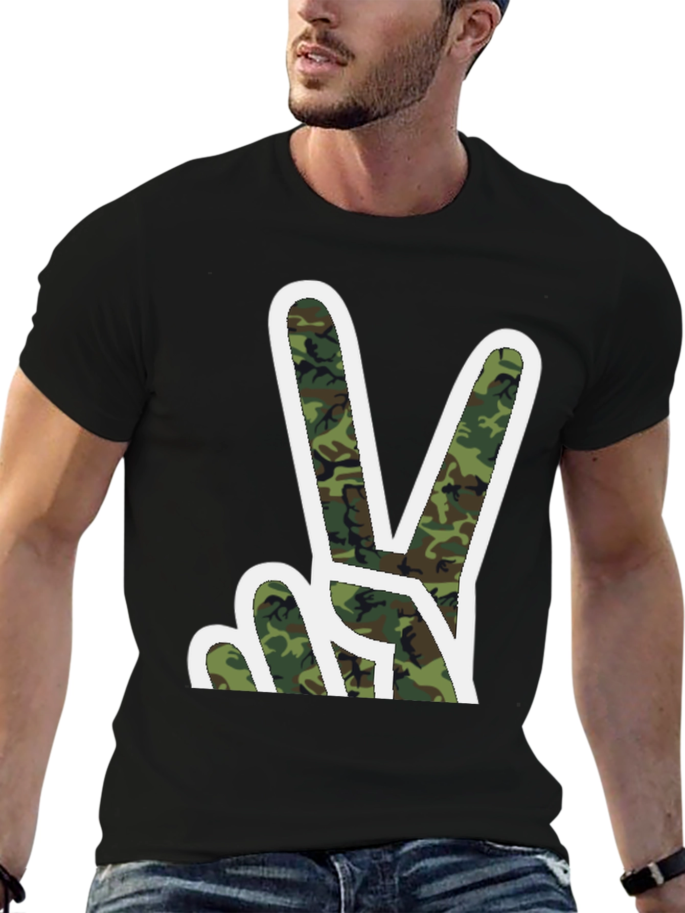 Camouflage Peace Sign Graphic T-Shirt