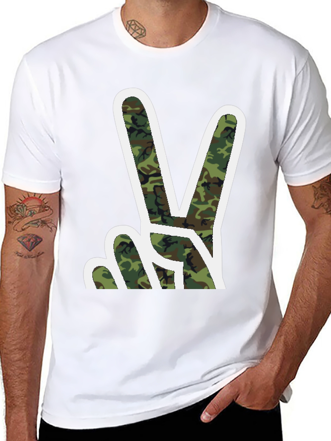 Camouflage Peace Sign Graphic T-Shirt
