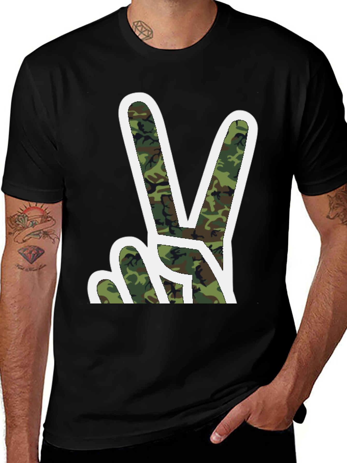 Camouflage Peace Sign Graphic T-Shirt