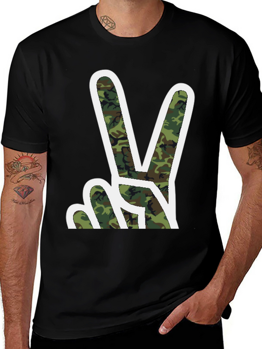 Camouflage Peace Sign Graphic T-Shirt