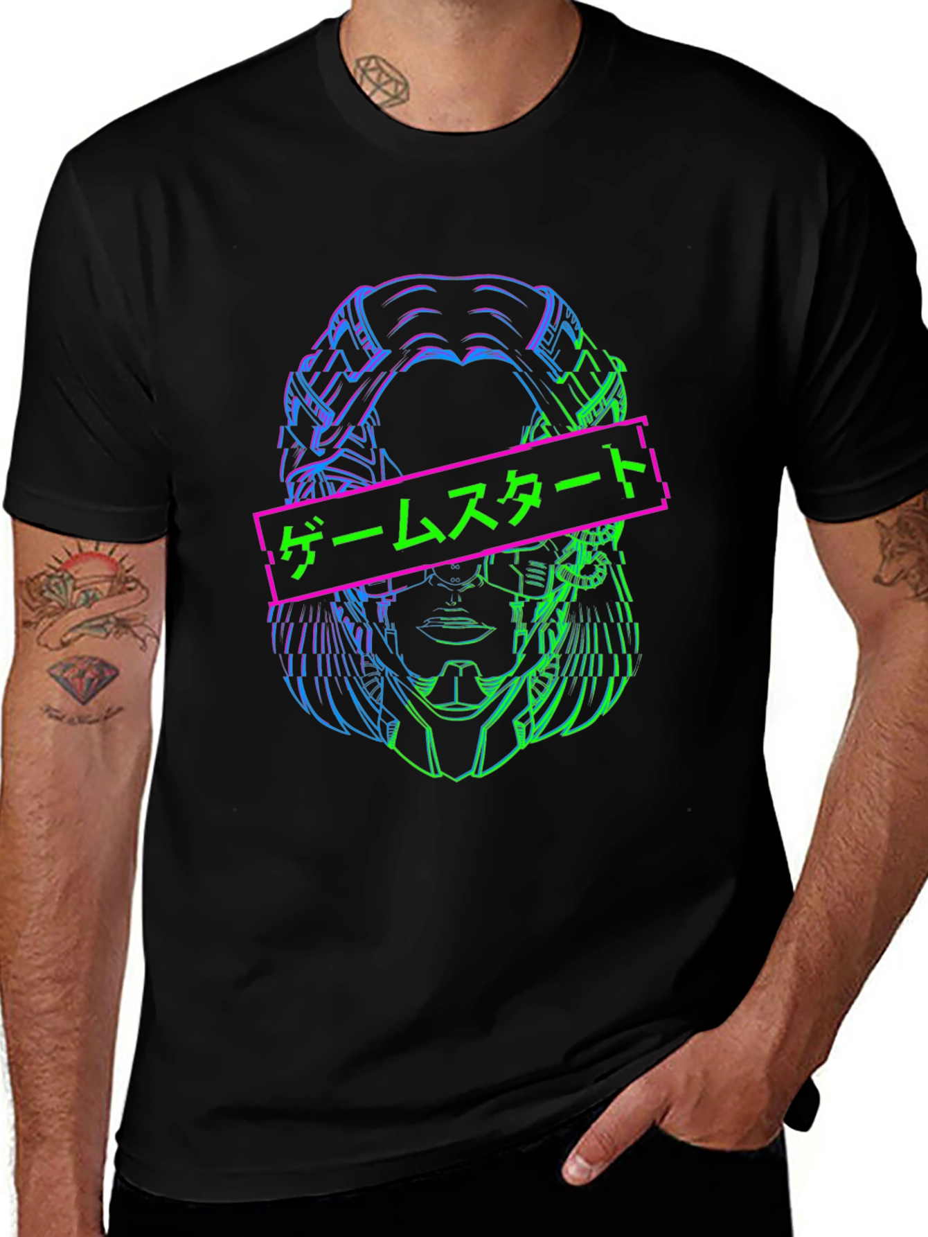 Cyberpunk Start Game Tee - Black Graphic T-Shirt