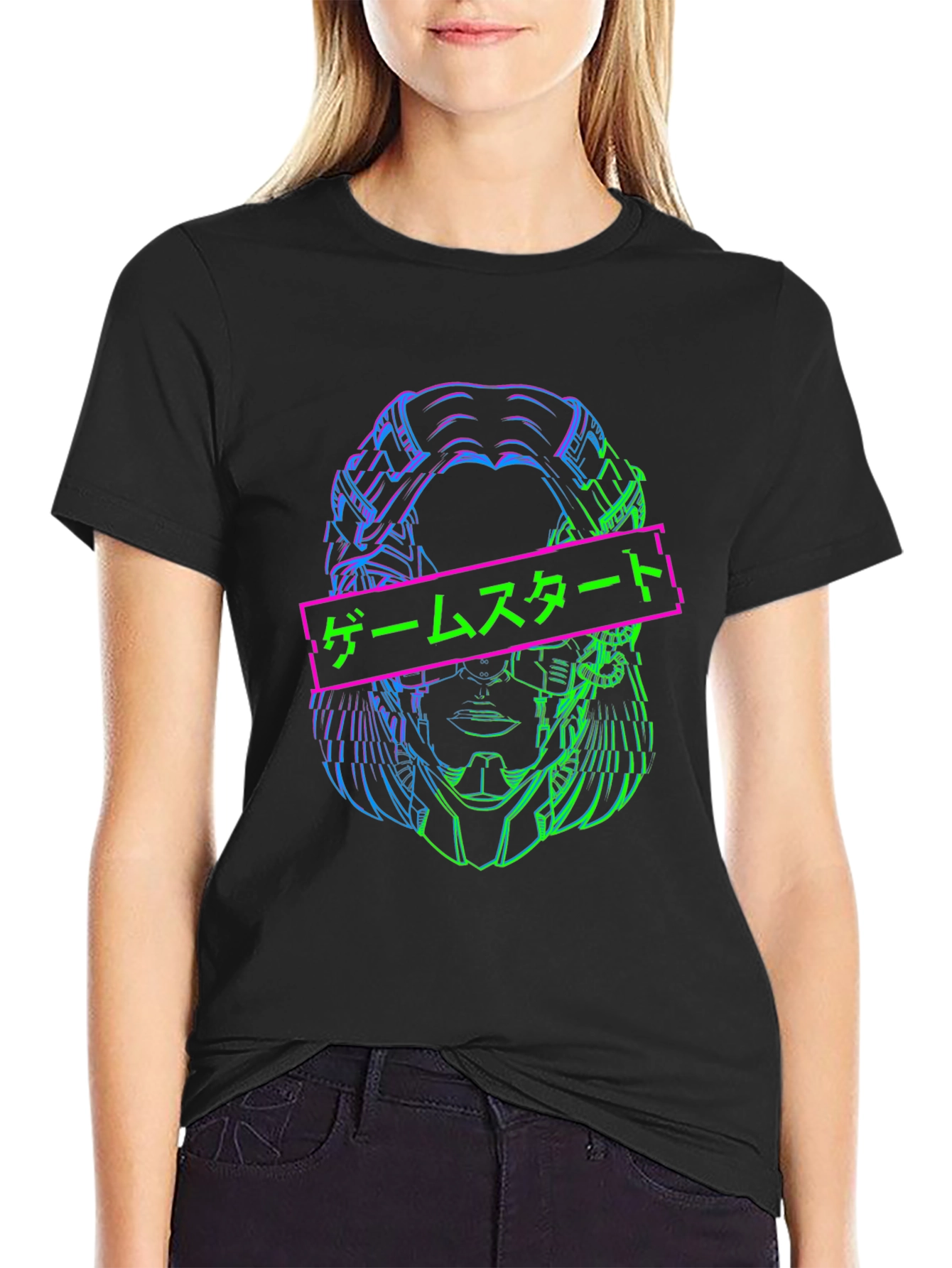 Cyberpunk Start Game Tee - Black Graphic T-Shirt