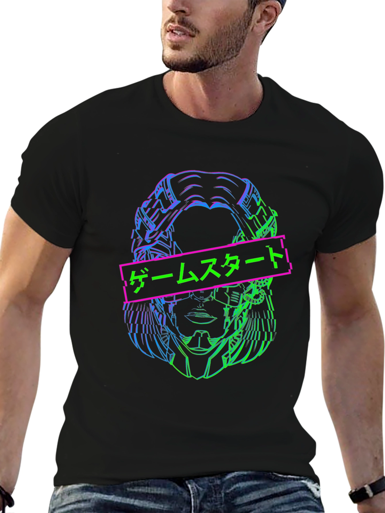 Cyberpunk Start Game Tee - Black Graphic T-Shirt