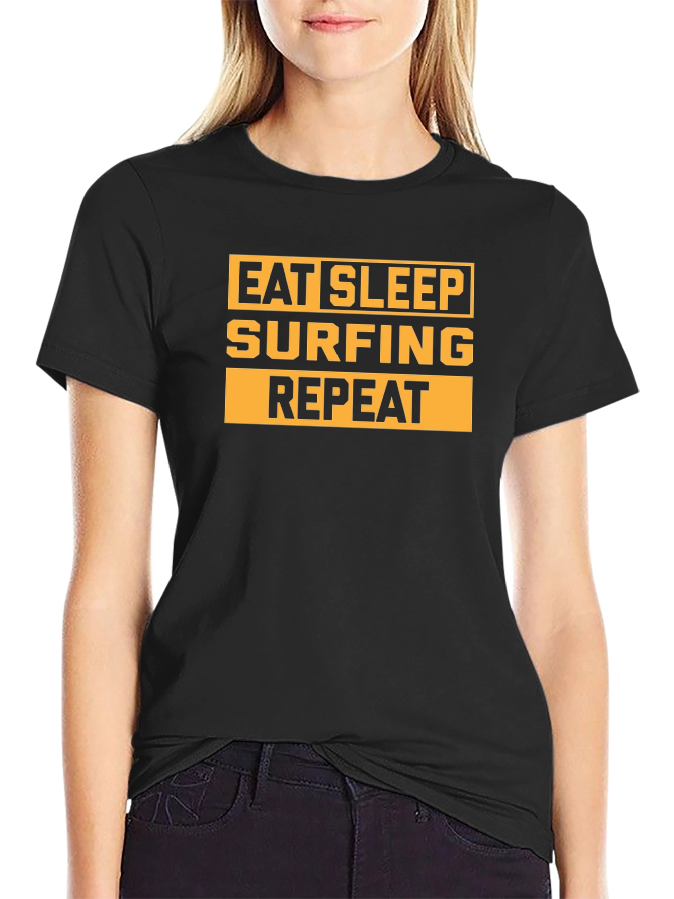 Eat Sleep Surfing Repeat Black Graphic Tee