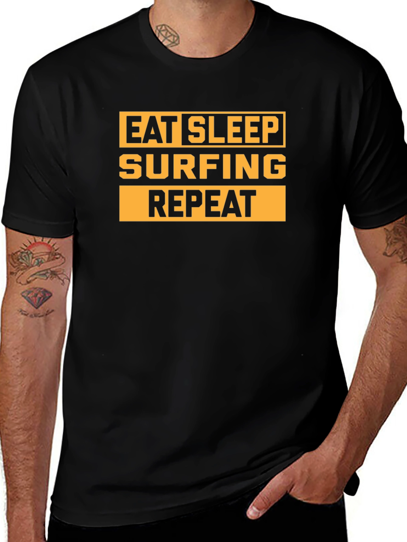 Eat Sleep Surfing Repeat Black Graphic Tee