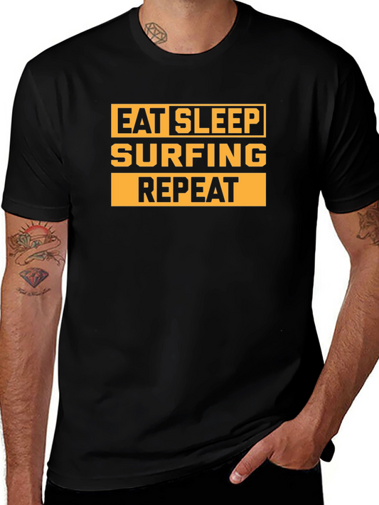 Eat Sleep Surfing Repeat Black Graphic Tee