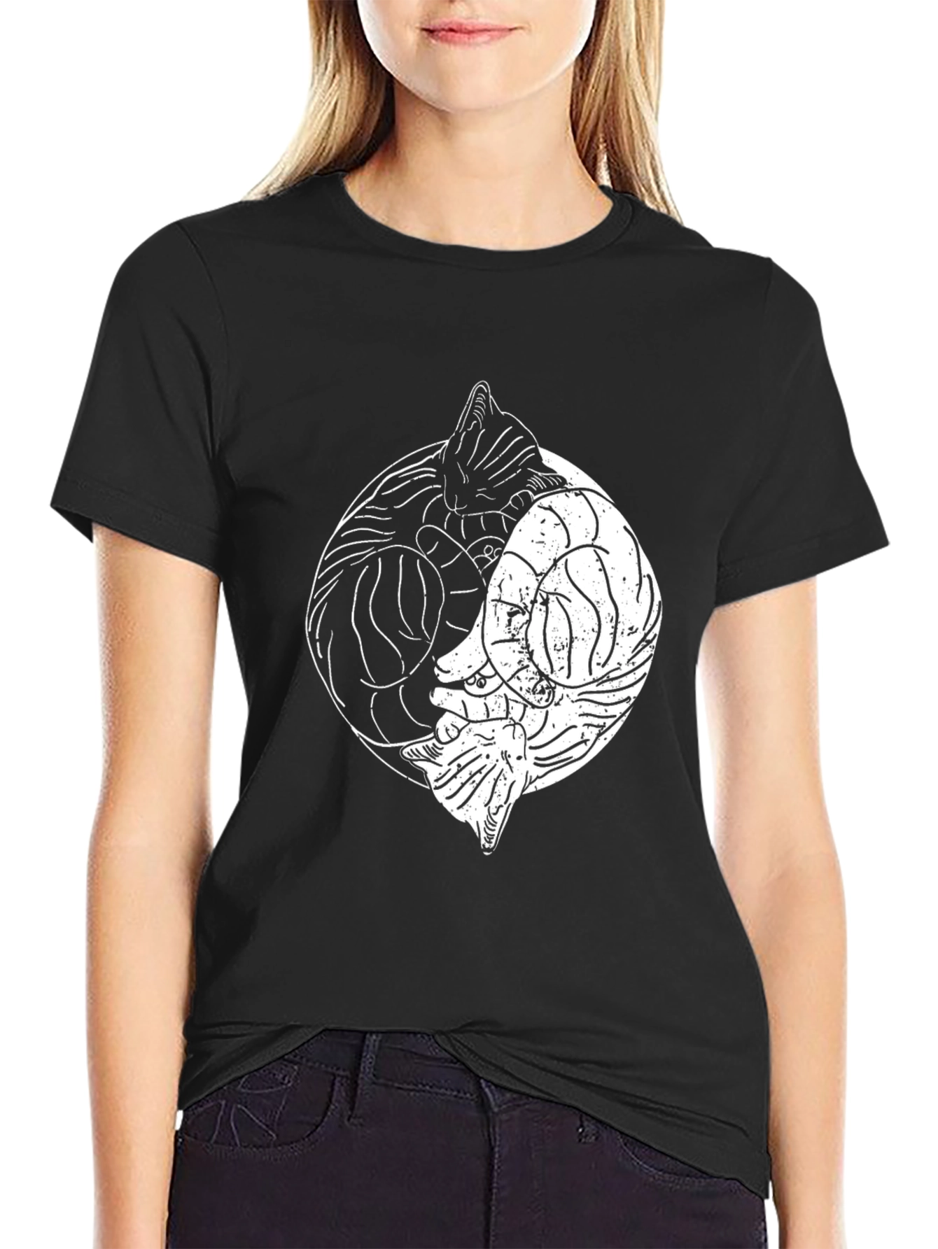 Yin Yang Cats T-Shirt - Balance and Style