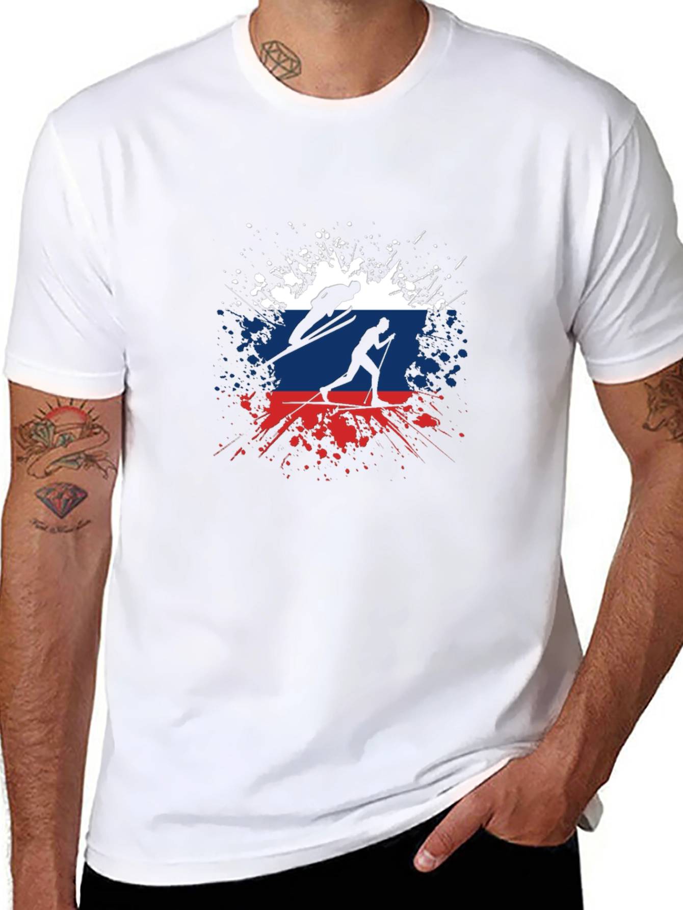 Ski Russia Flag Mens Graphic Tee