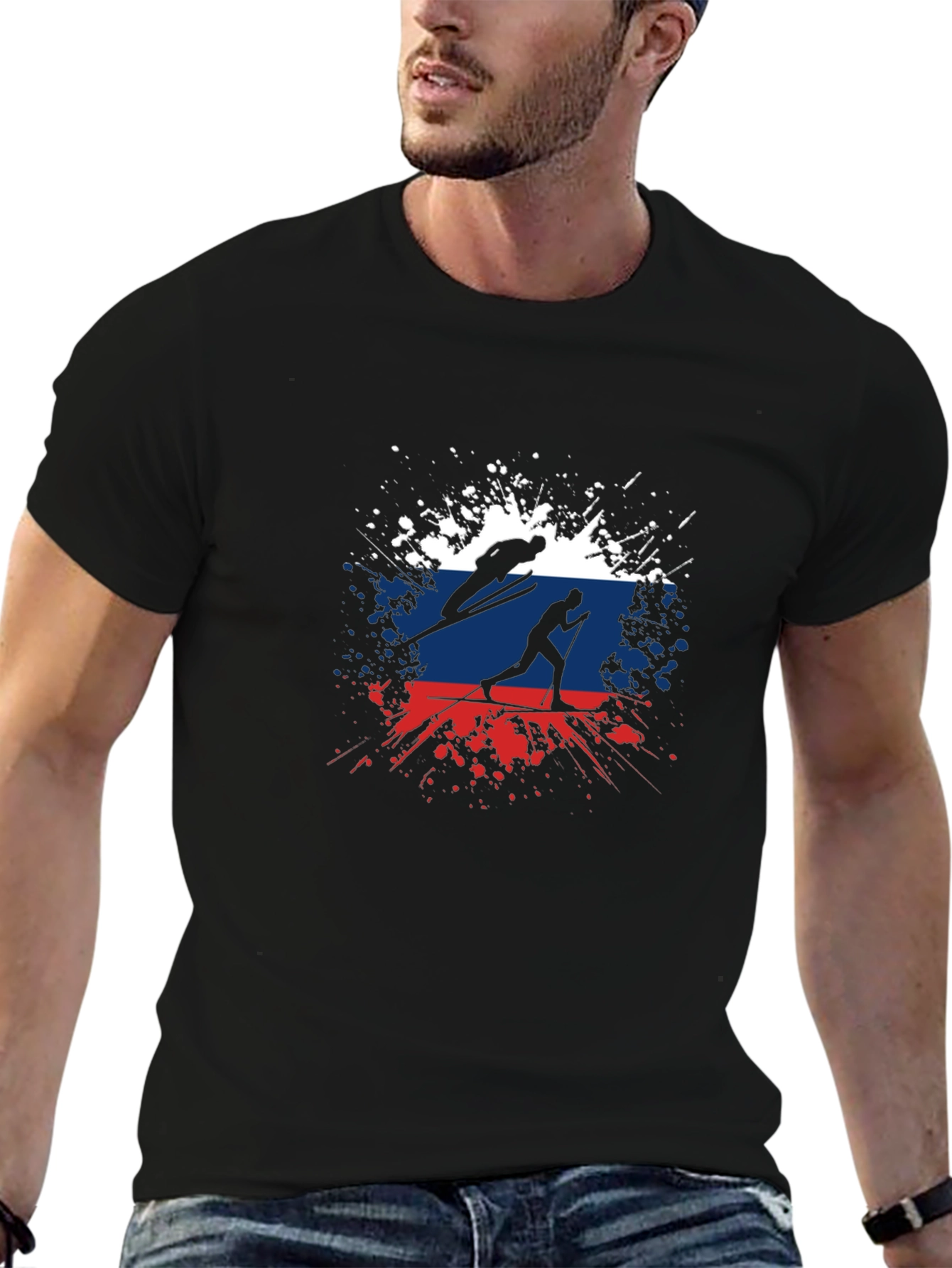 Ski Russia Flag Mens Graphic Tee