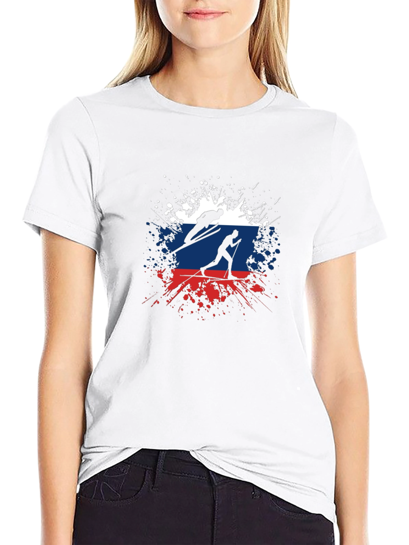 Ski Russia Flag Mens Graphic Tee
