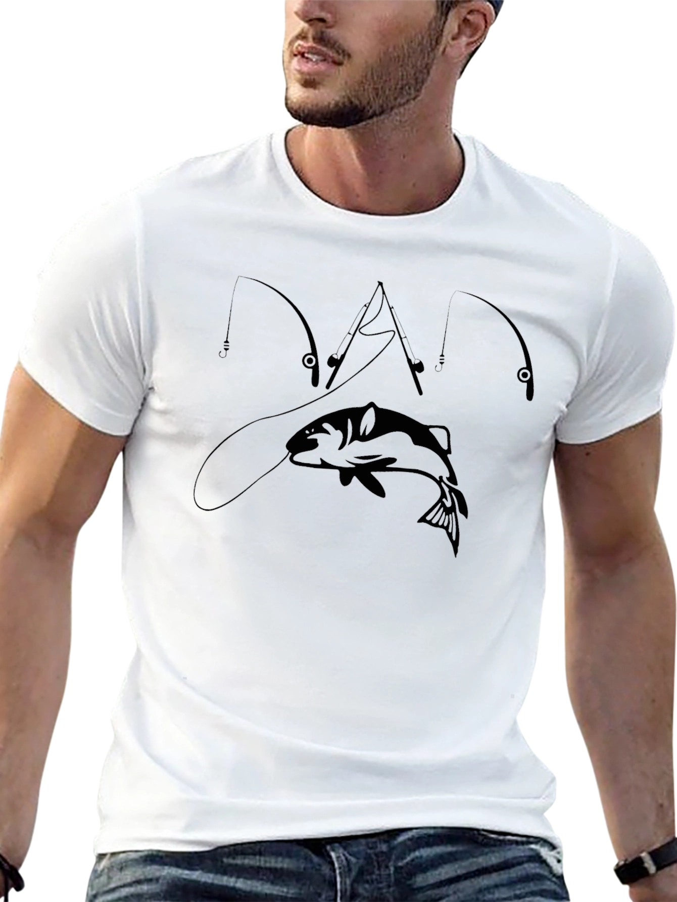 Fishing T-Shirt - Bass and Rods Design