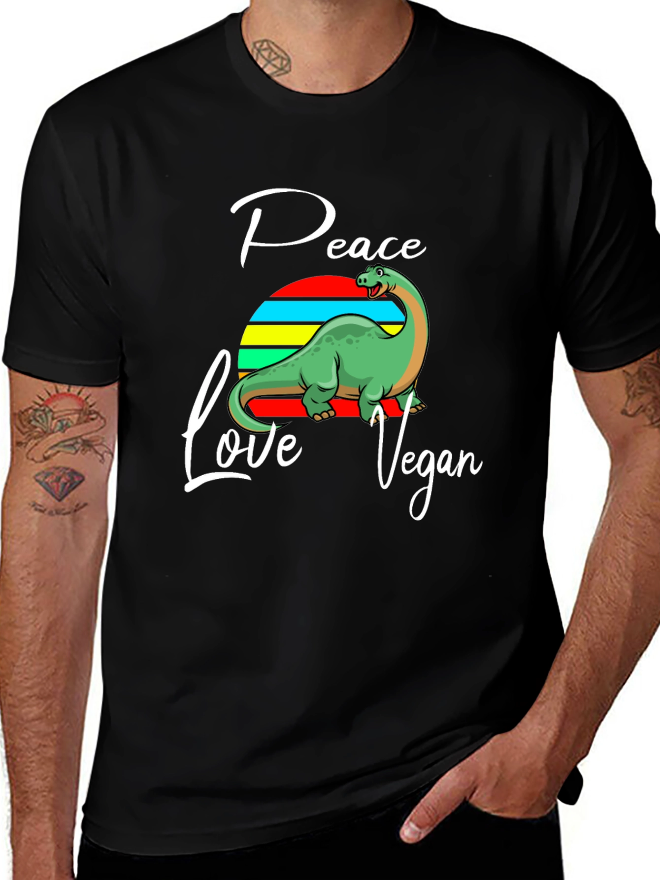 Peace Love Vegan Dinosaur Graphic T-Shirt