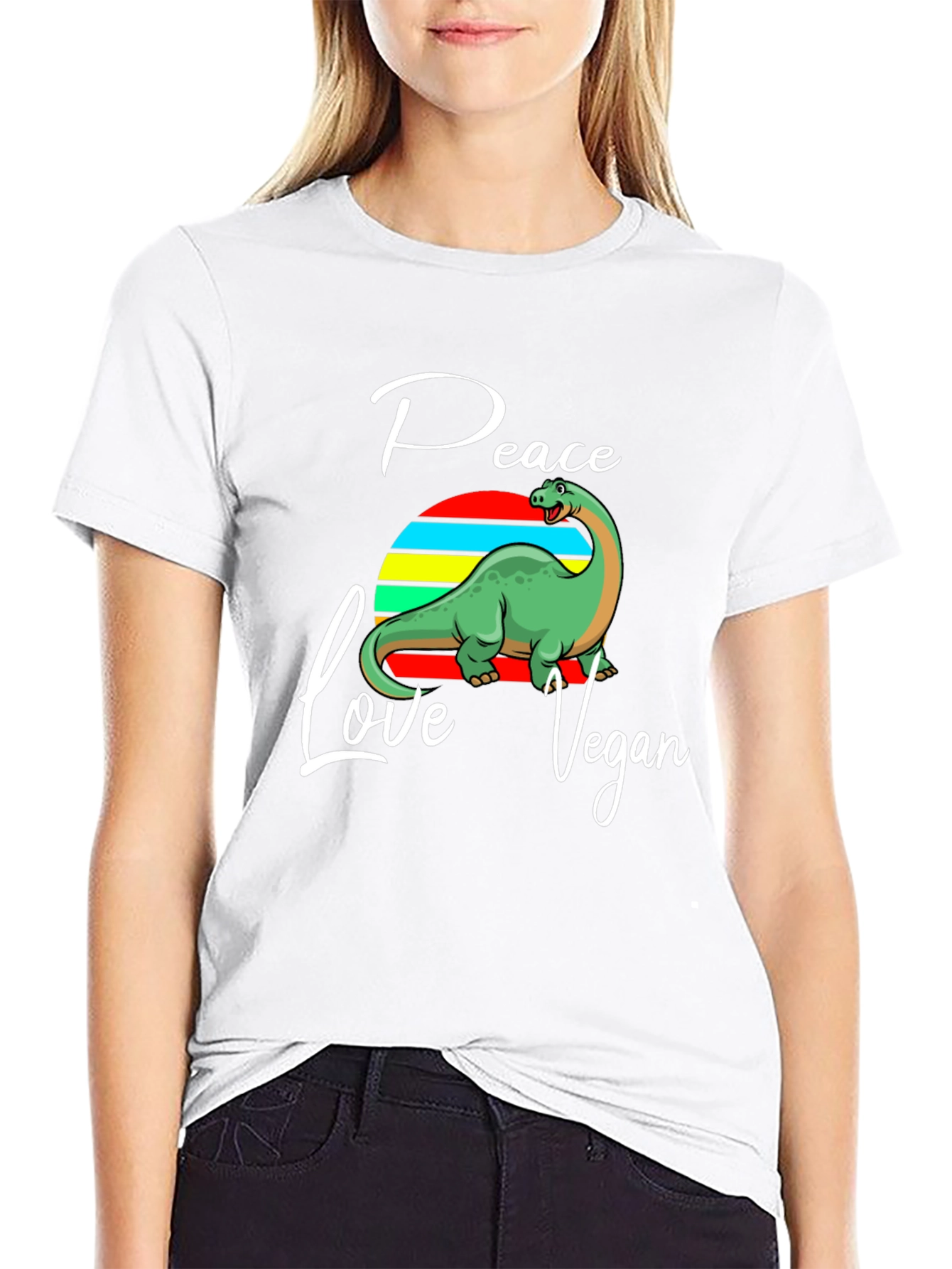 Peace Love Vegan Dinosaur Graphic T-Shirt