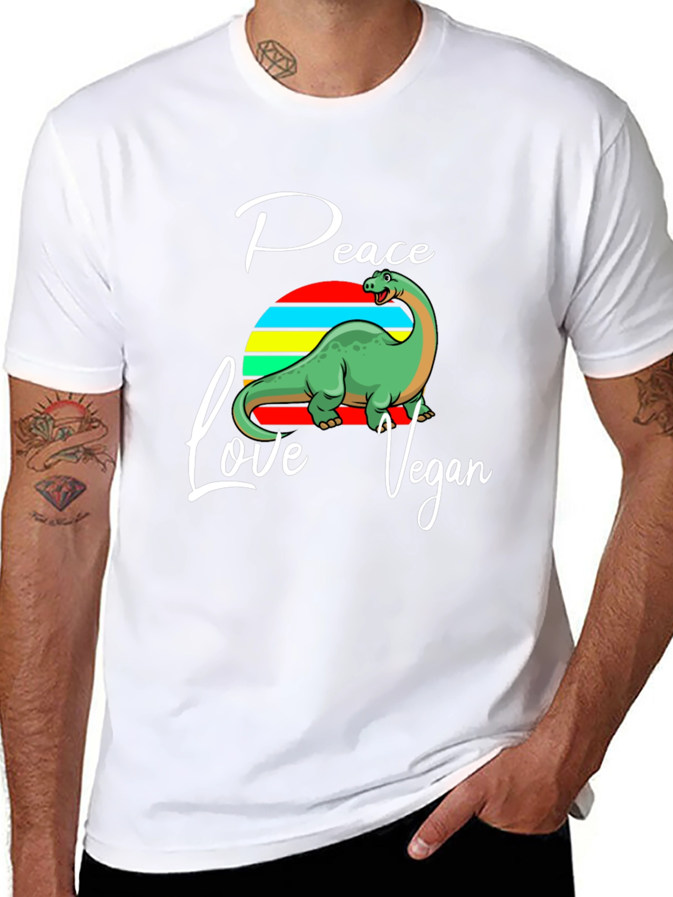 Peace Love Vegan Dinosaur Graphic T-Shirt