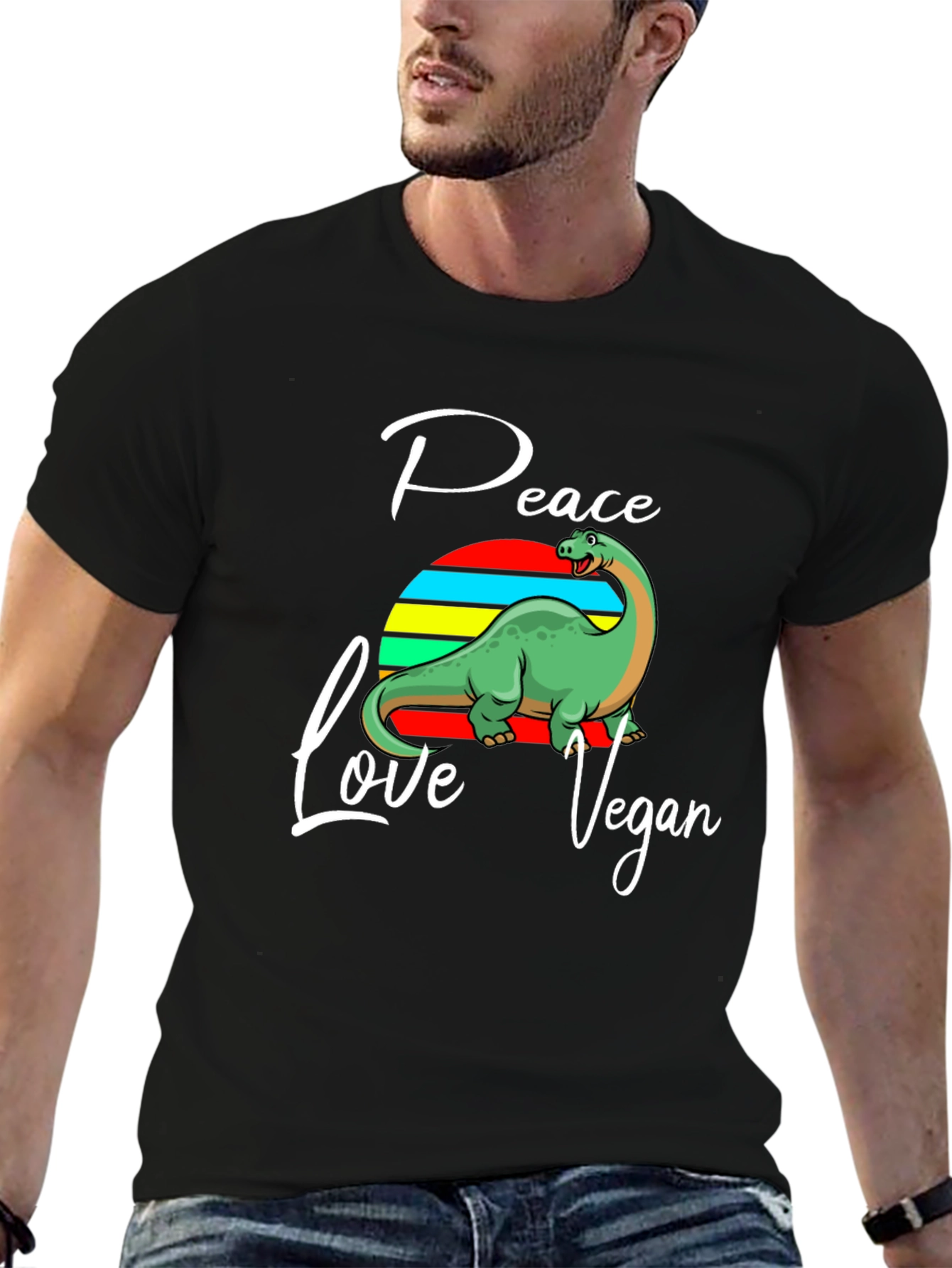 Peace Love Vegan Dinosaur Graphic T-Shirt