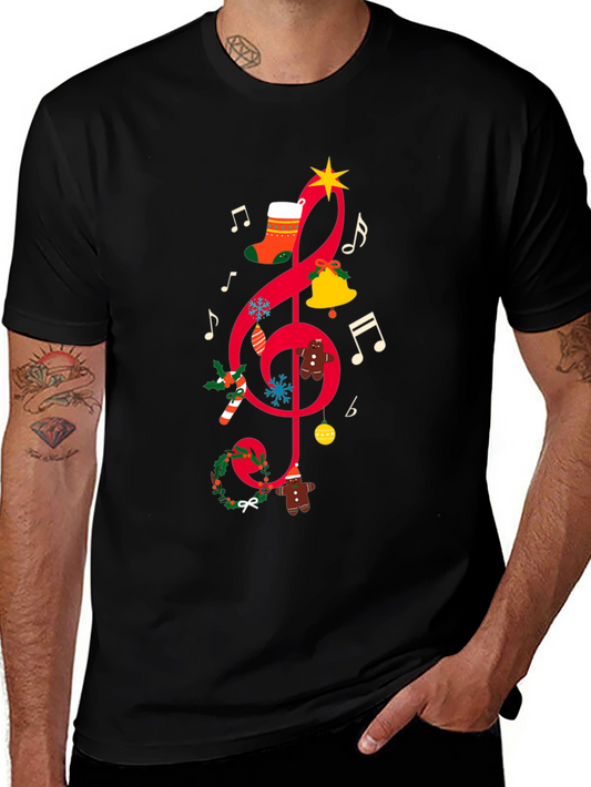 Festive Treble Clef Graphic Tee - Holiday Music Lover Shirt