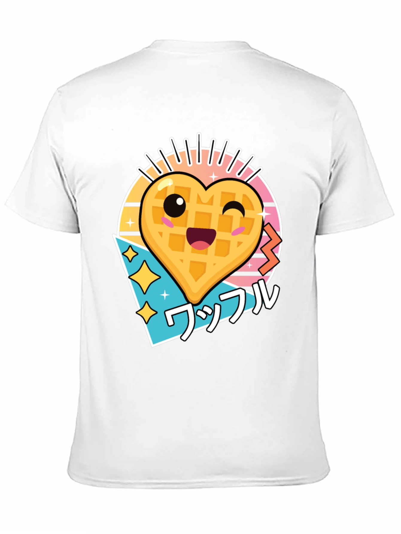 Kawaii Waffle Heart Graphic Tee - Black Cotton T-Shirt