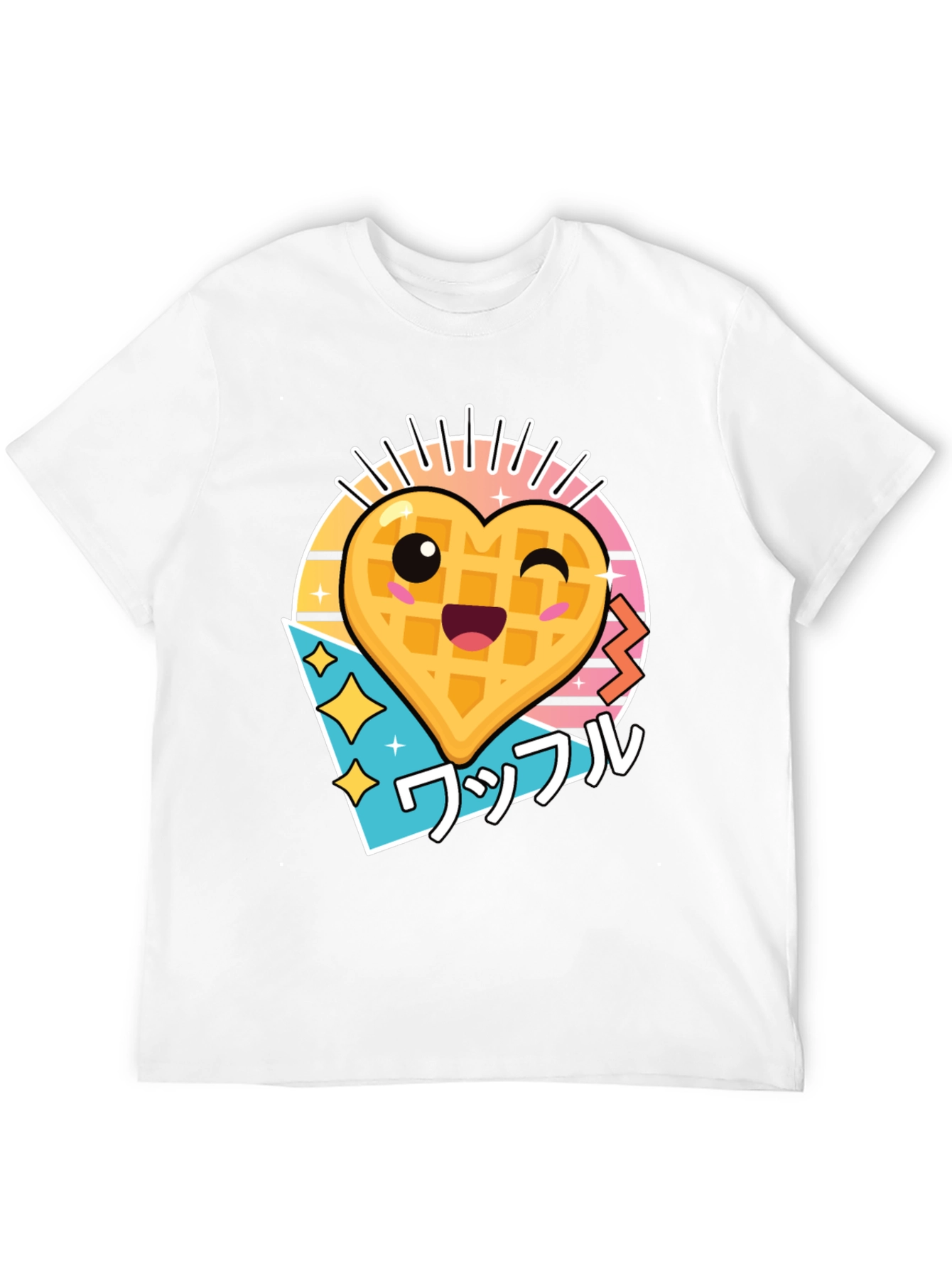 Kawaii Waffle Heart Graphic Tee - Black Cotton T-Shirt