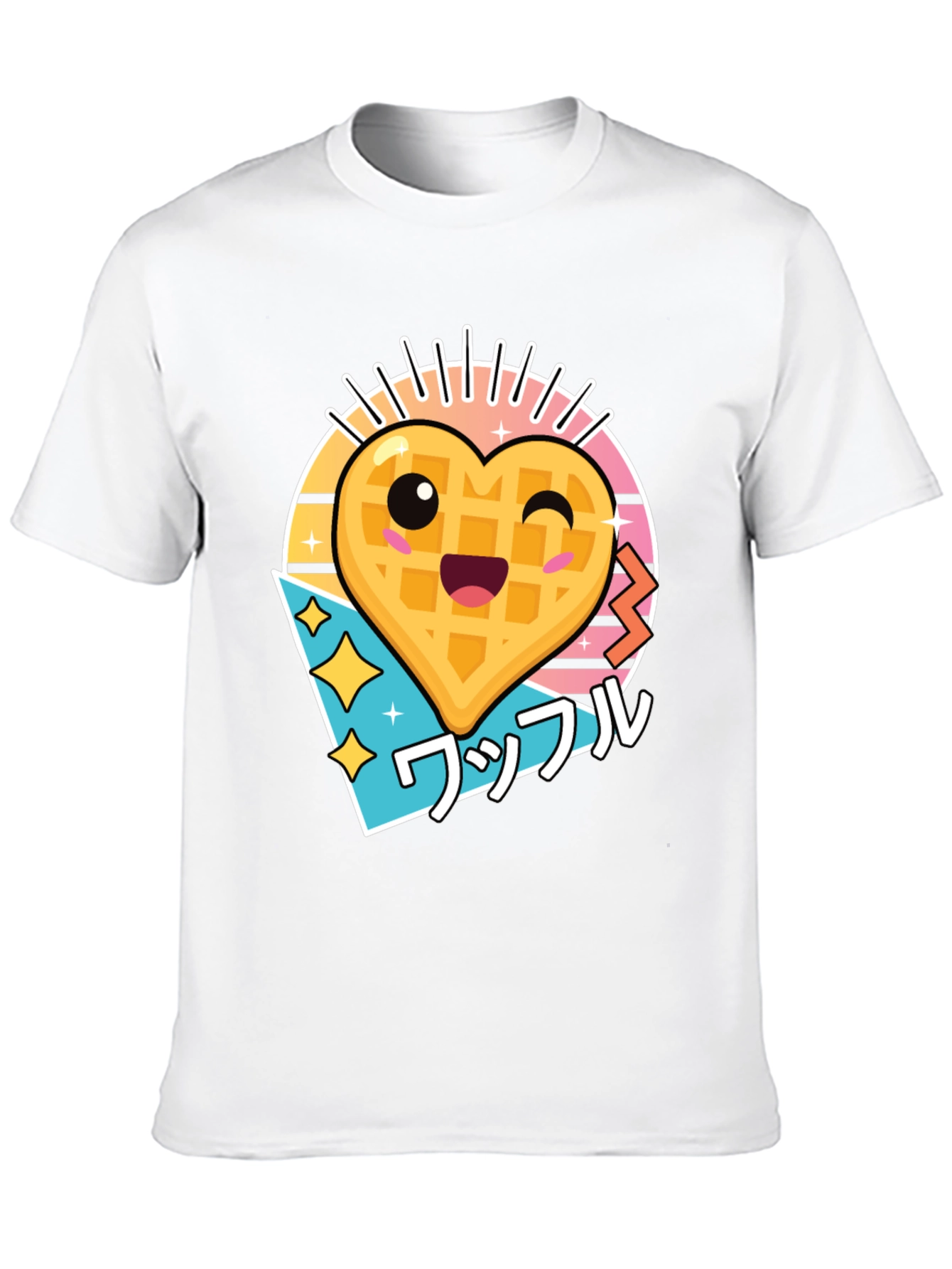 Kawaii Waffle Heart Graphic Tee - Black Cotton T-Shirt