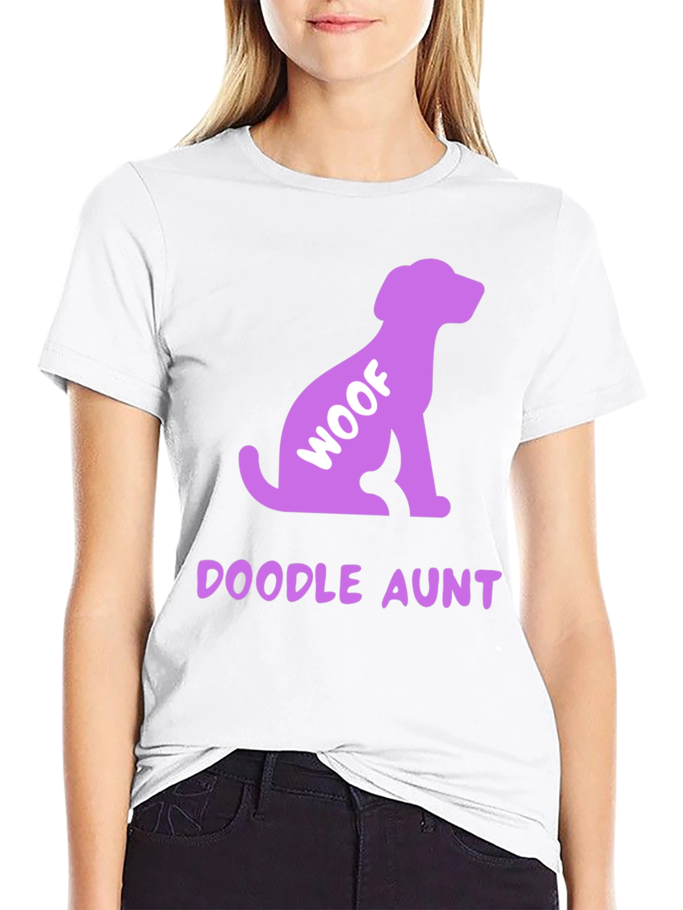 Doodle Aunt Woof Dog T-Shirt - Black