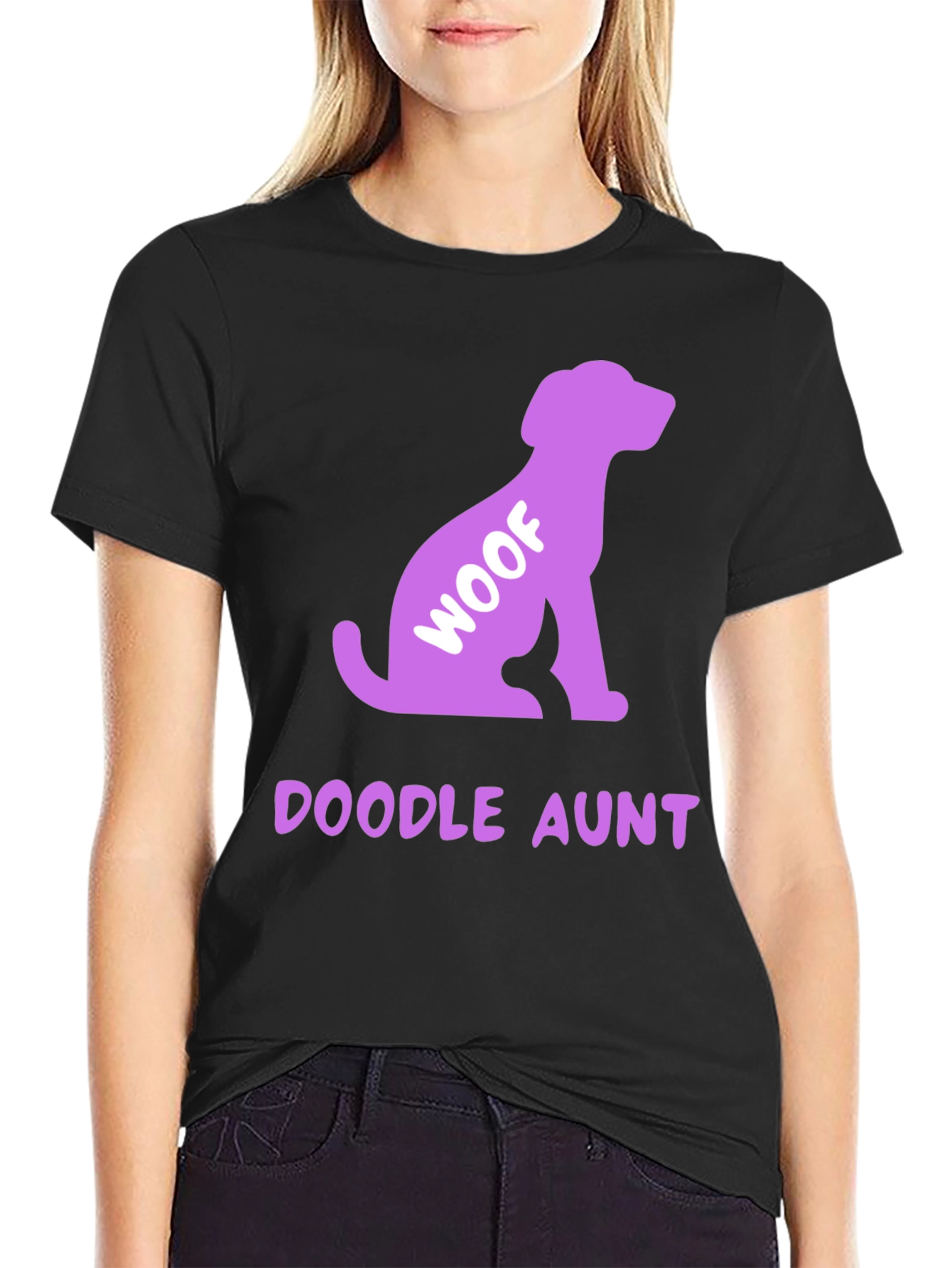 Doodle Aunt Woof Dog T-Shirt - Black