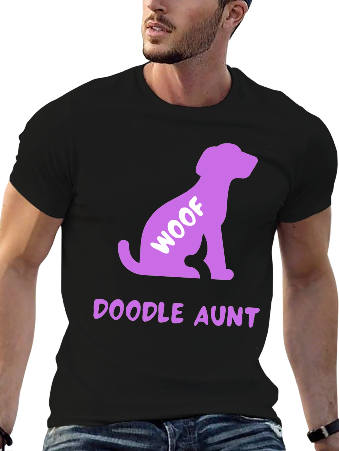 Doodle Aunt Woof Dog T-Shirt - Black