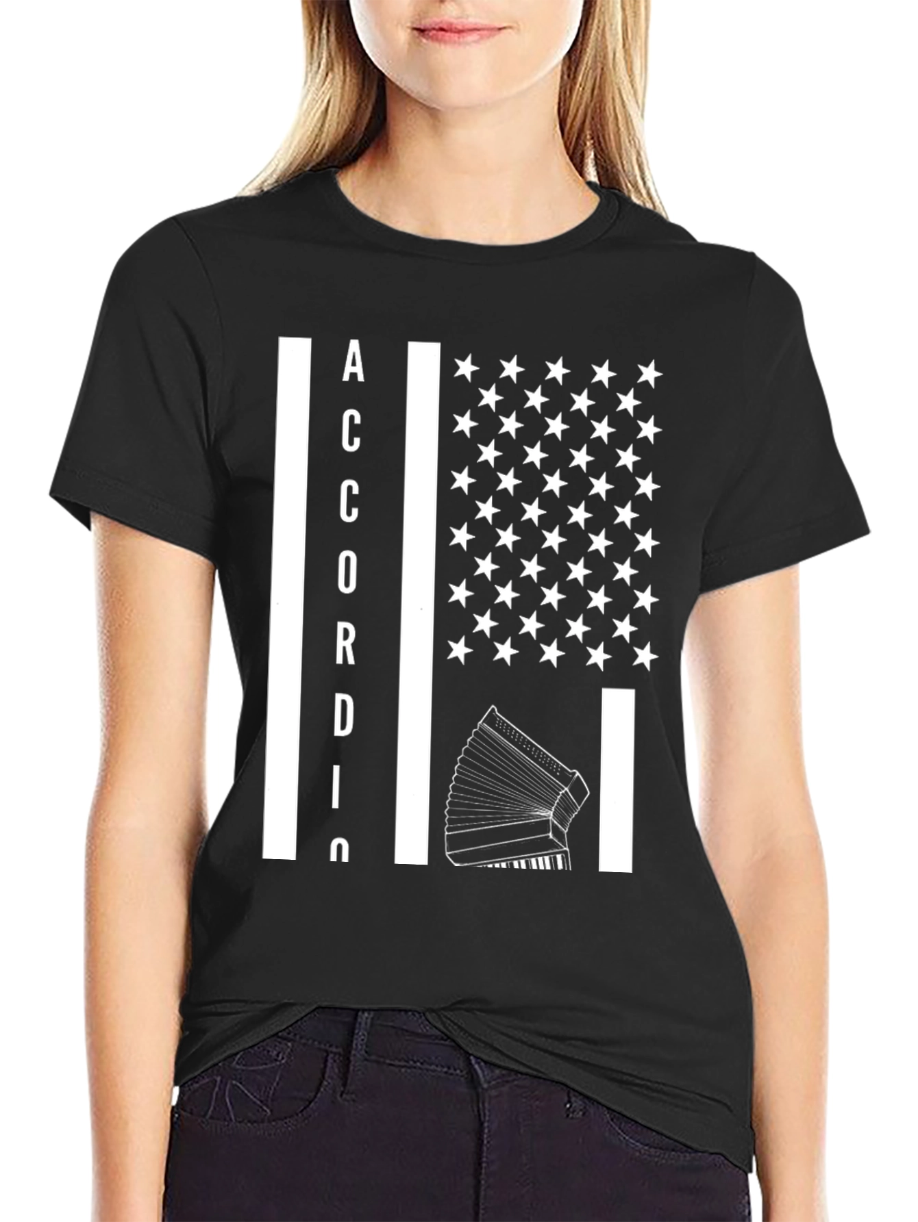 Accordion USA Flag Graphic T-Shirt