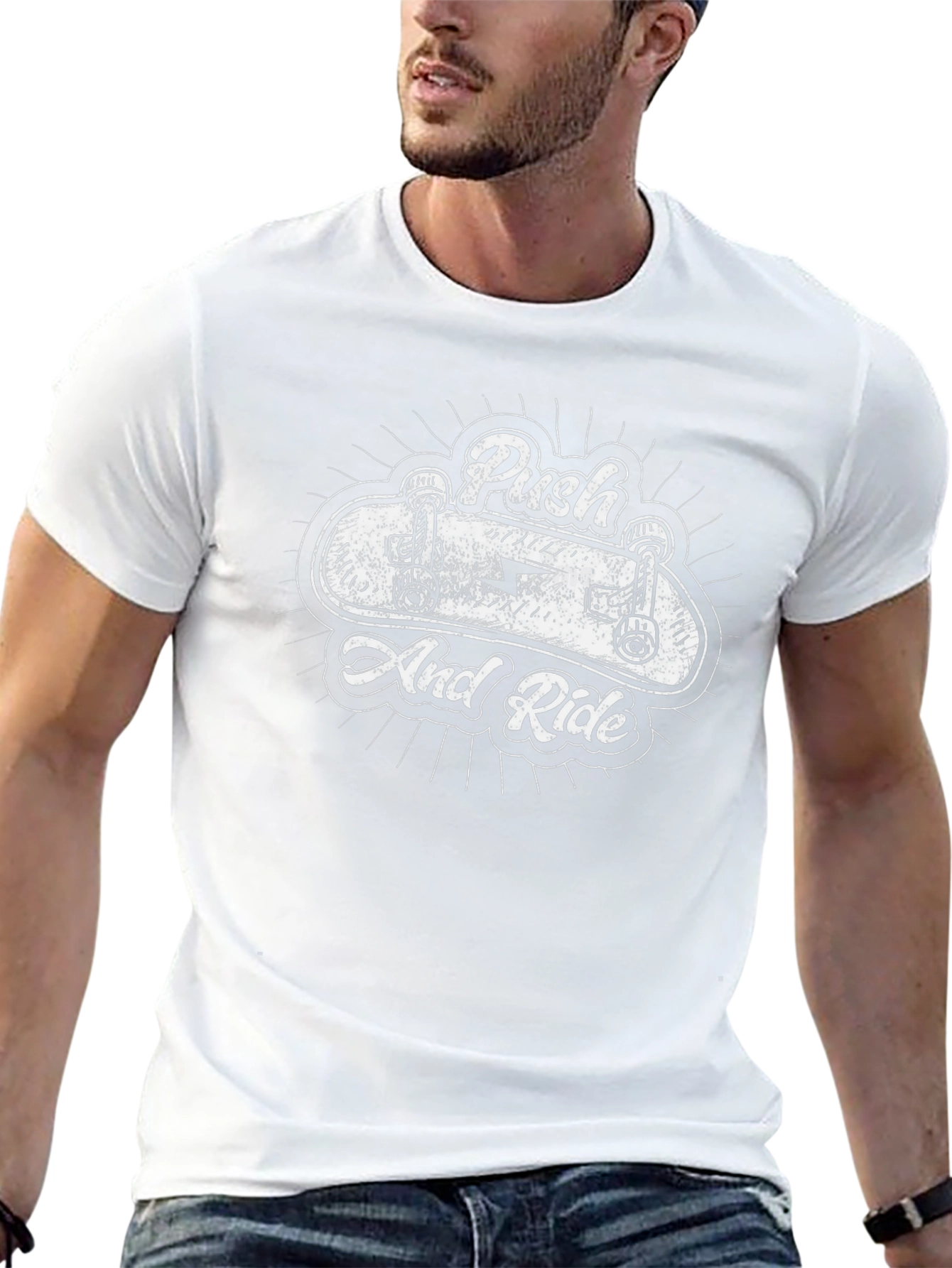 Push and Ride Skateboard Graphic Black T-Shirt