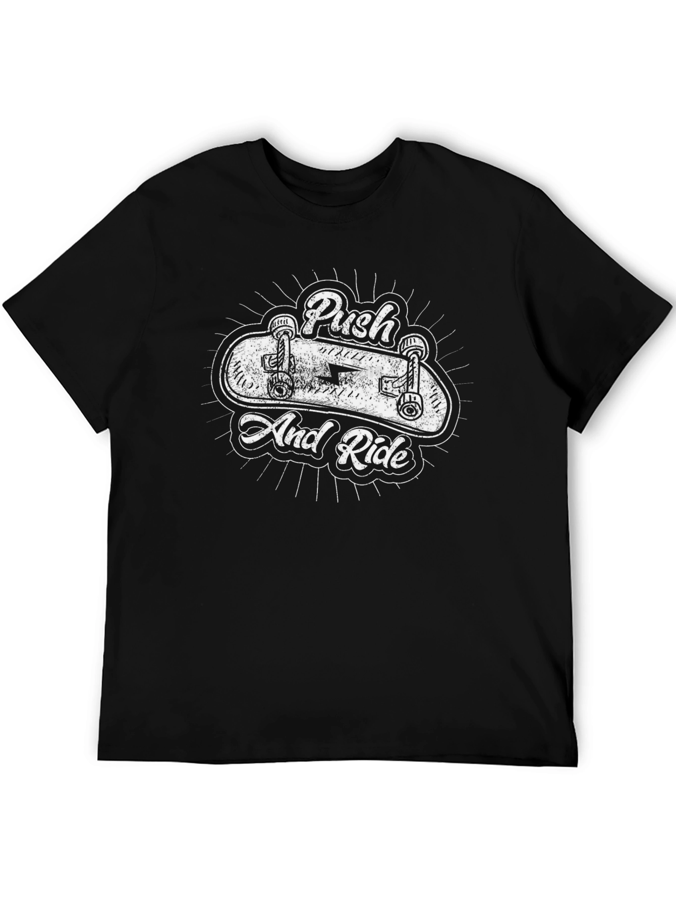 Push and Ride Skateboard Graphic Black T-Shirt