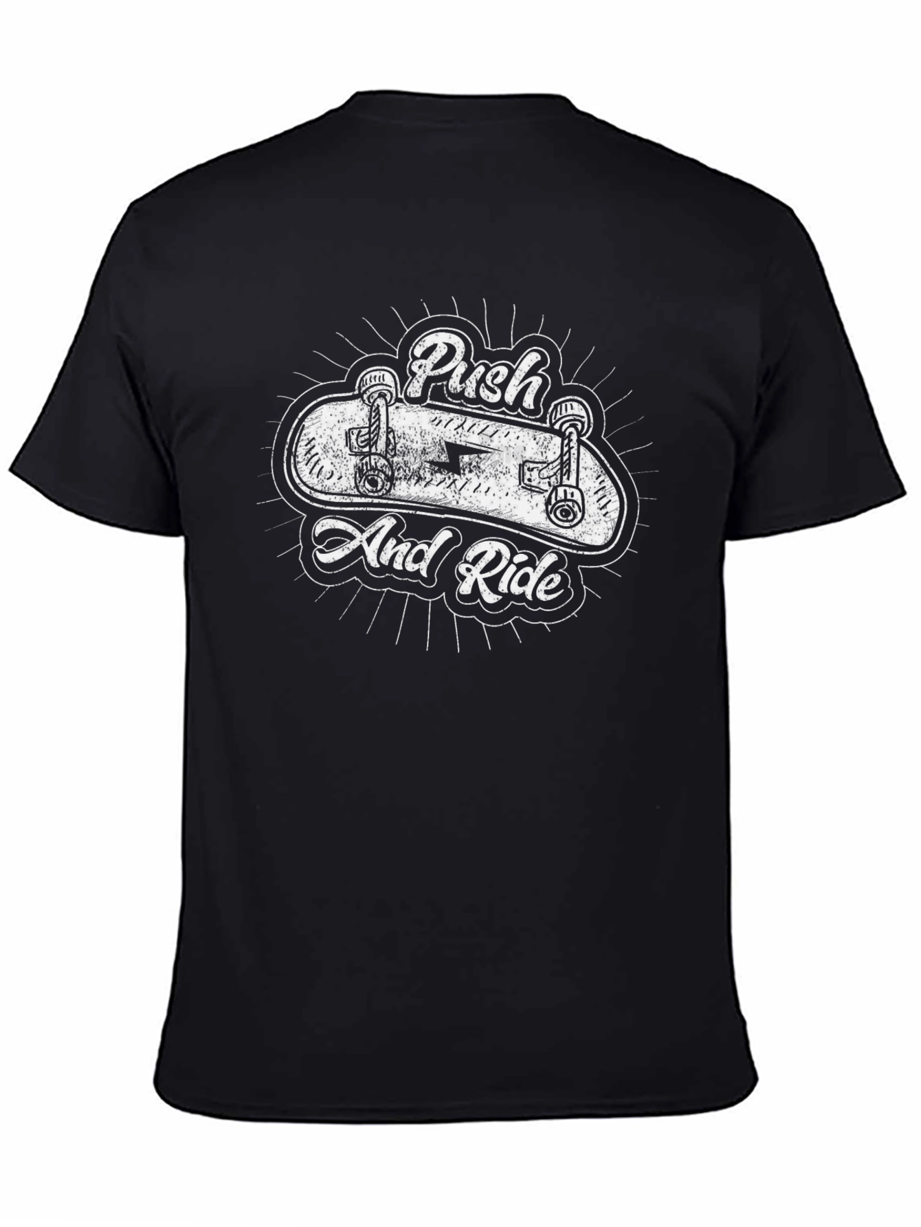 Push and Ride Skateboard Graphic Black T-Shirt