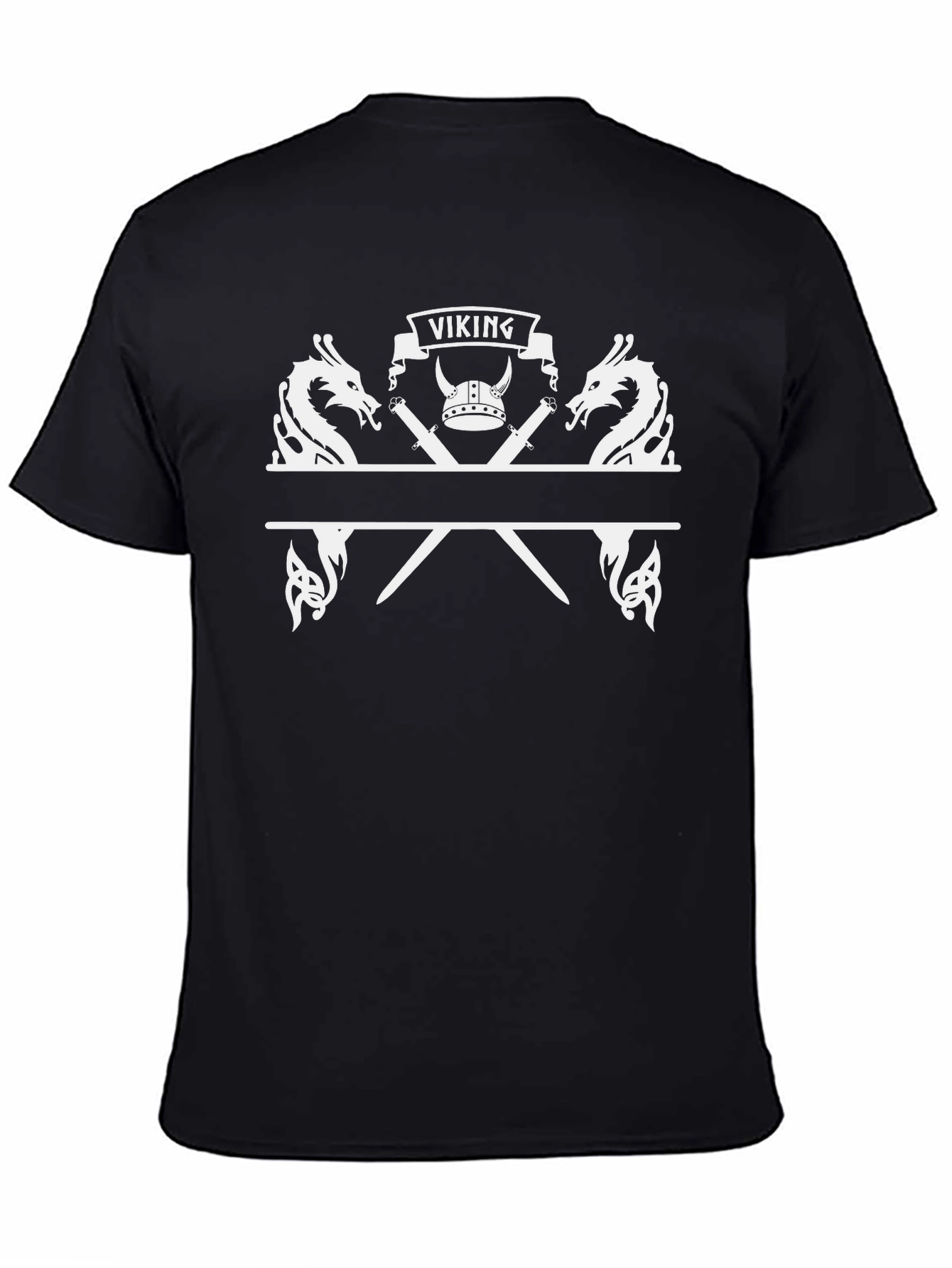 Viking Dragon Swords Graphic Tee - Black Cotton