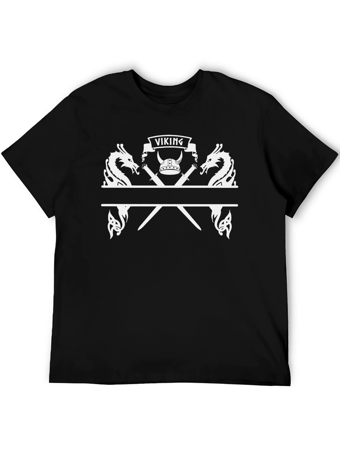 Viking Dragon Swords Graphic Tee - Black Cotton