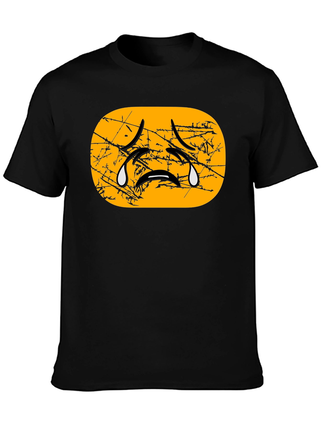 Distressed Crying Emoji T-Shirt - Black