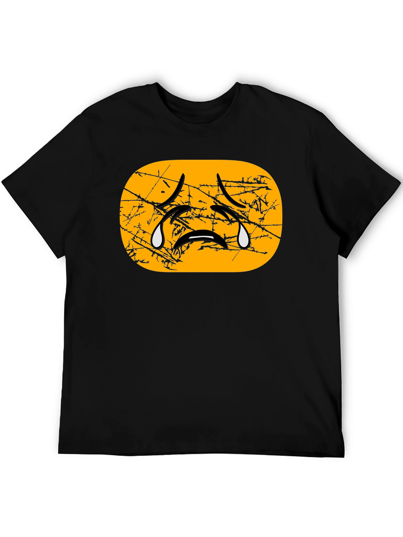Distressed Crying Emoji T-Shirt - Black