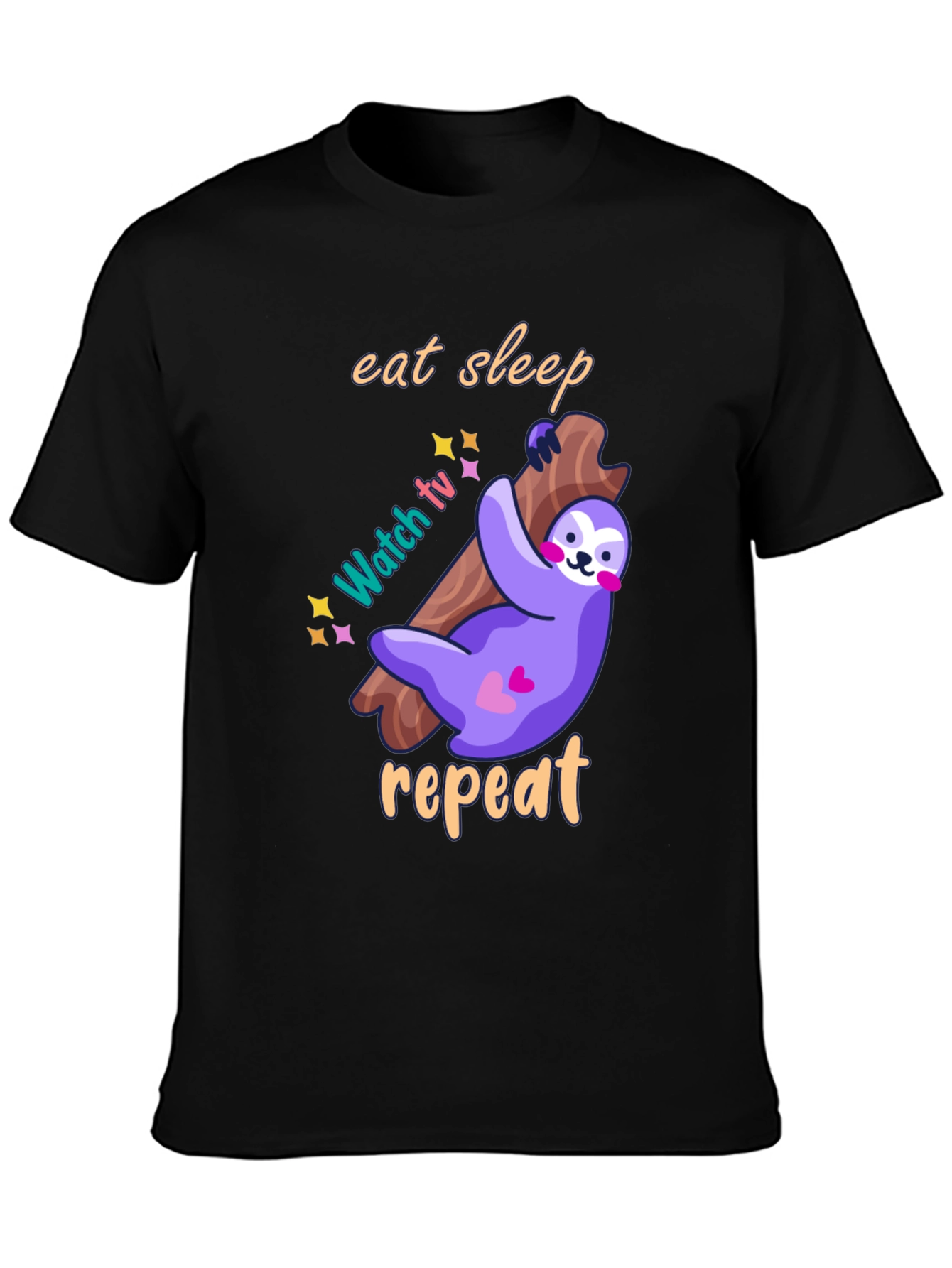 Eat Sleep Watch TV Repeat Sloth Graphic T-Shirt