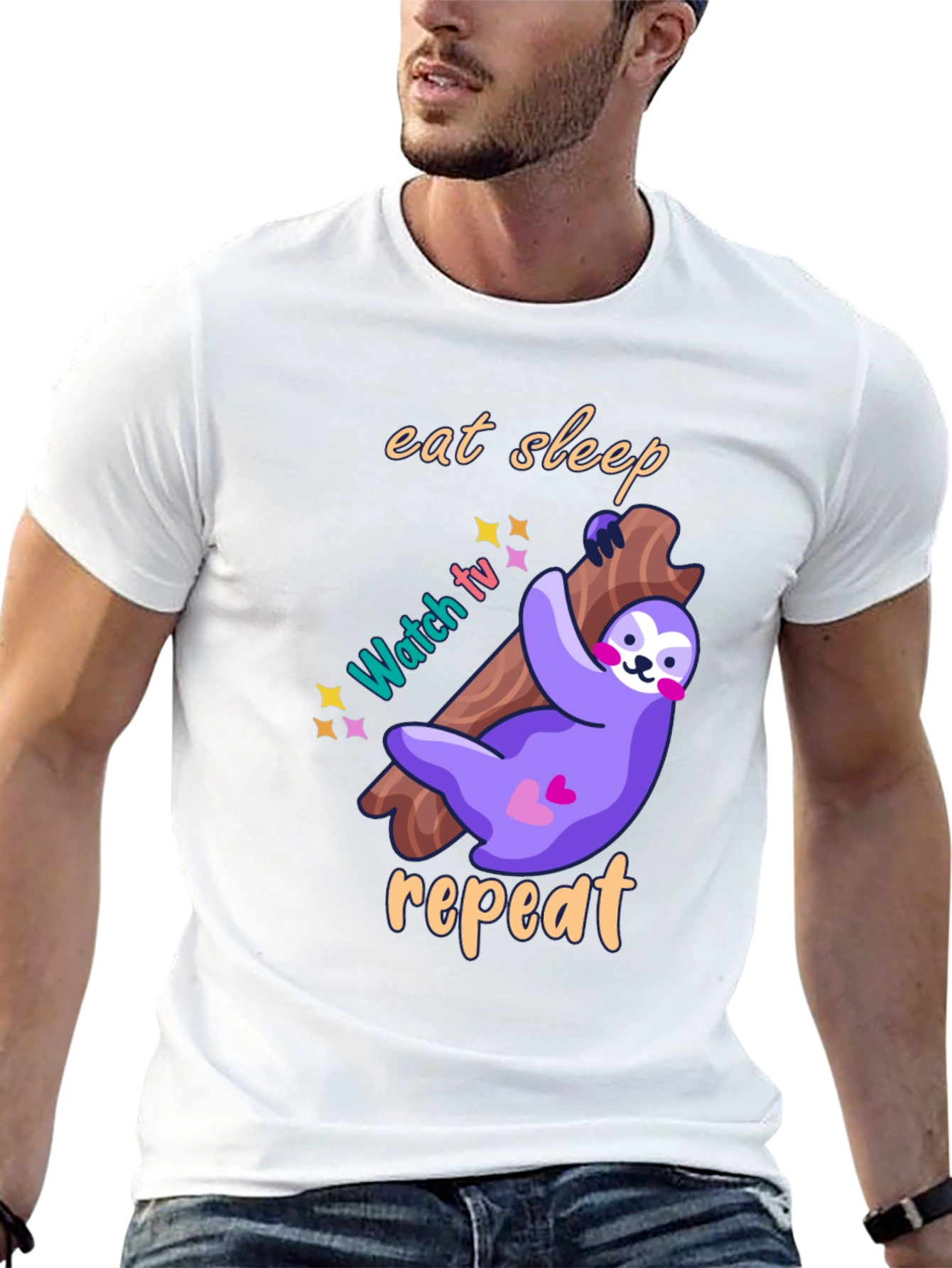 Eat Sleep Watch TV Repeat Sloth Graphic T-Shirt
