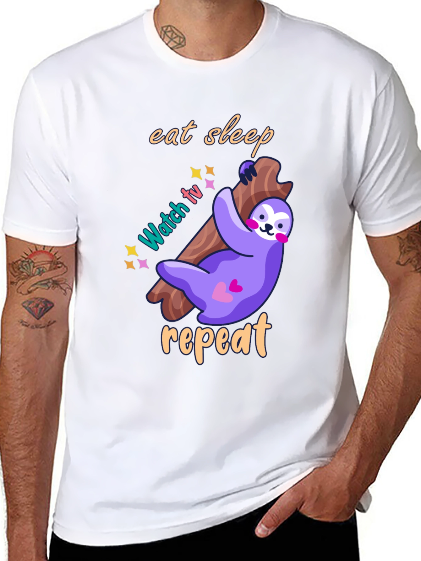 Eat Sleep Watch TV Repeat Sloth Graphic T-Shirt