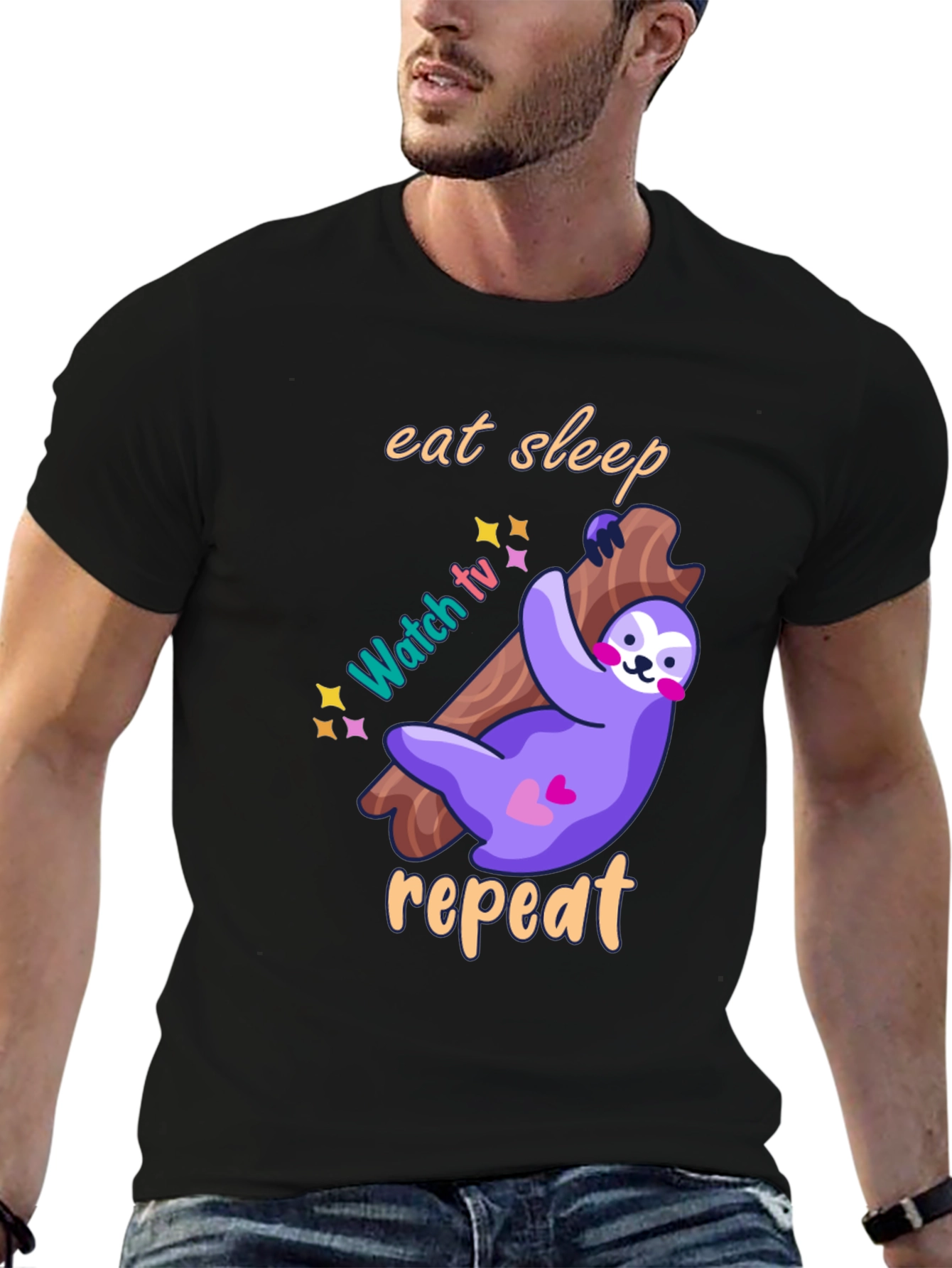 Eat Sleep Watch TV Repeat Sloth Graphic T-Shirt