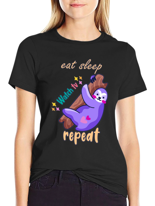 Eat Sleep Watch TV Repeat Sloth Graphic T-Shirt