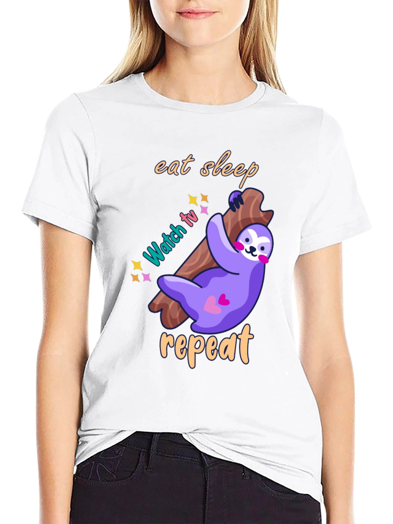 Eat Sleep Watch TV Repeat Sloth Graphic T-Shirt